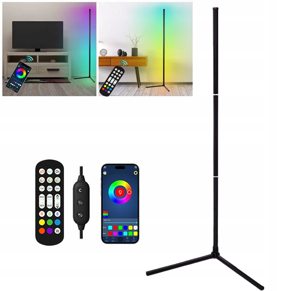 160 cm Stojací rohová Led lampa Rgb 10W