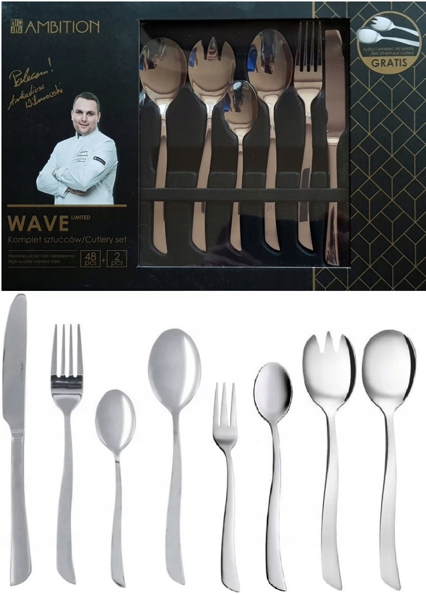 

Ambition 74 Sztućce Wave Zestaw Na 12 Osób Latte