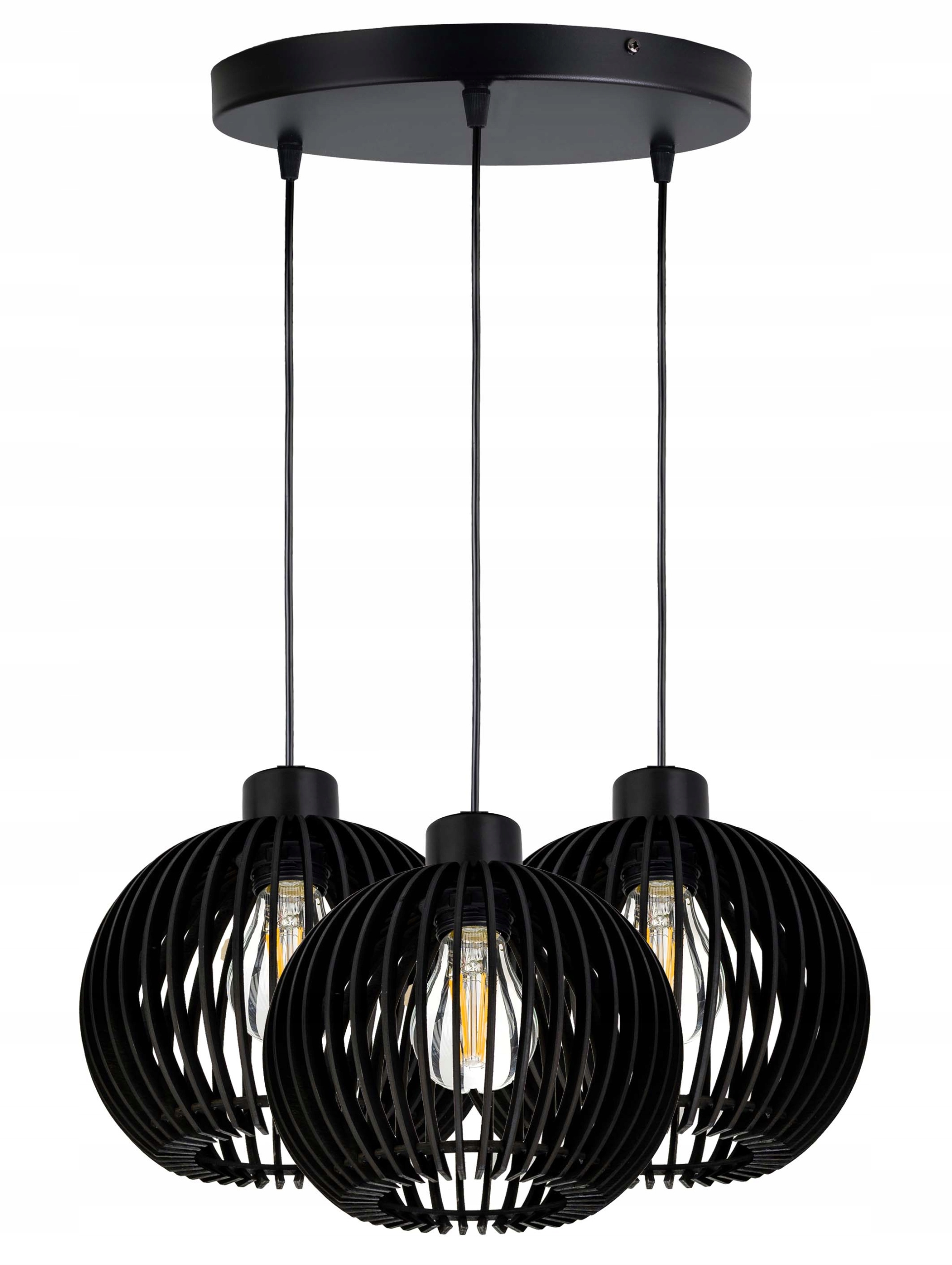 závěsné stropní svítidlo Černý závěs Loft na 3x E27 Dřevo Černé