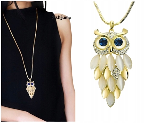 

Naszyjnik Długi złoty łańcuszek Sowa opal