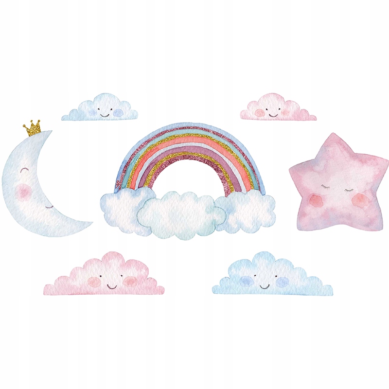 NAKLEJKA NA ŚCIANĘ PASTEL CHMURKI TĘCZA 120x64cm