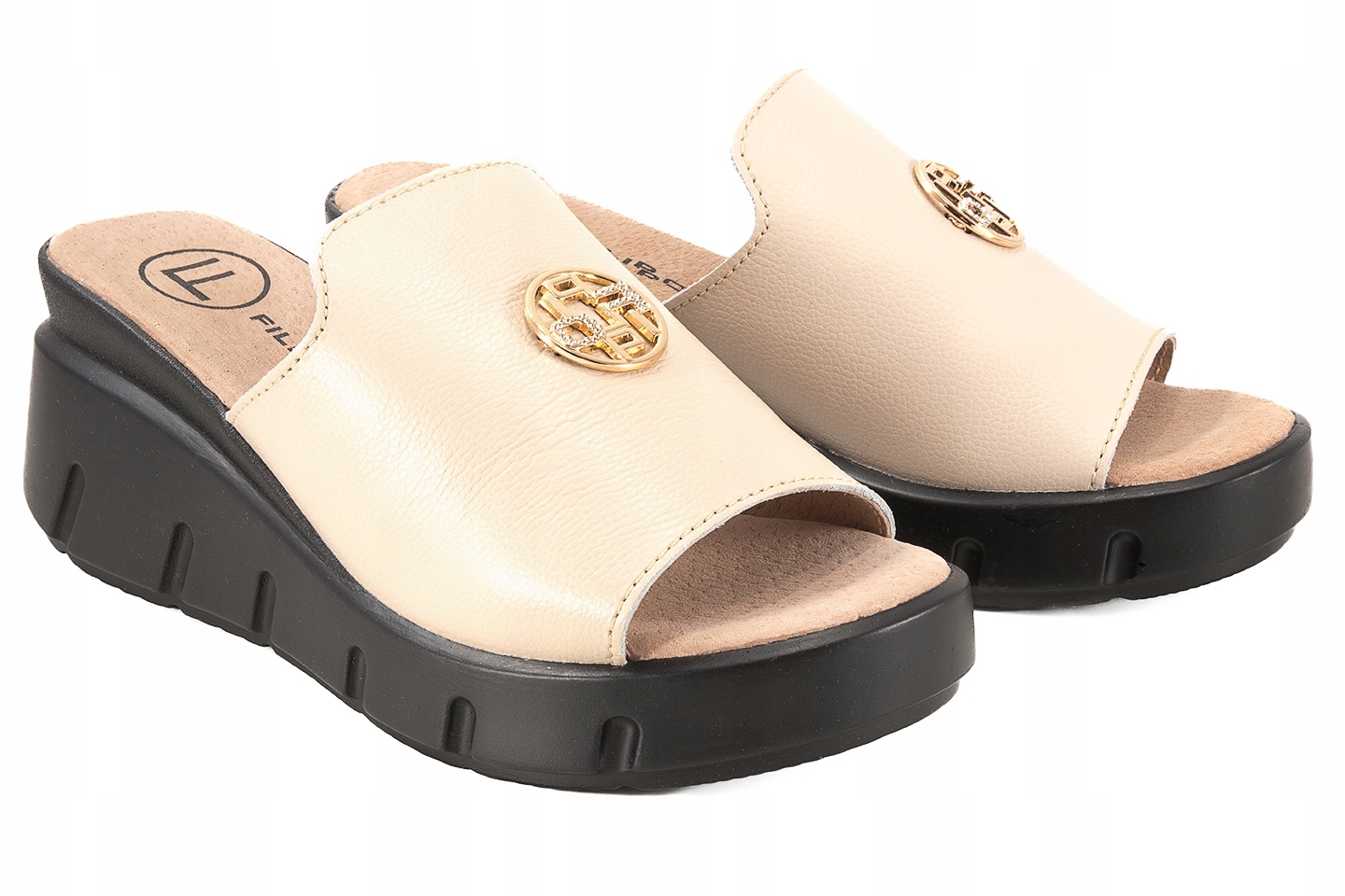 Filippo DK3596 Kožené Nazouváky Dámské Koturn Na Platformě béžové 37 Béžová