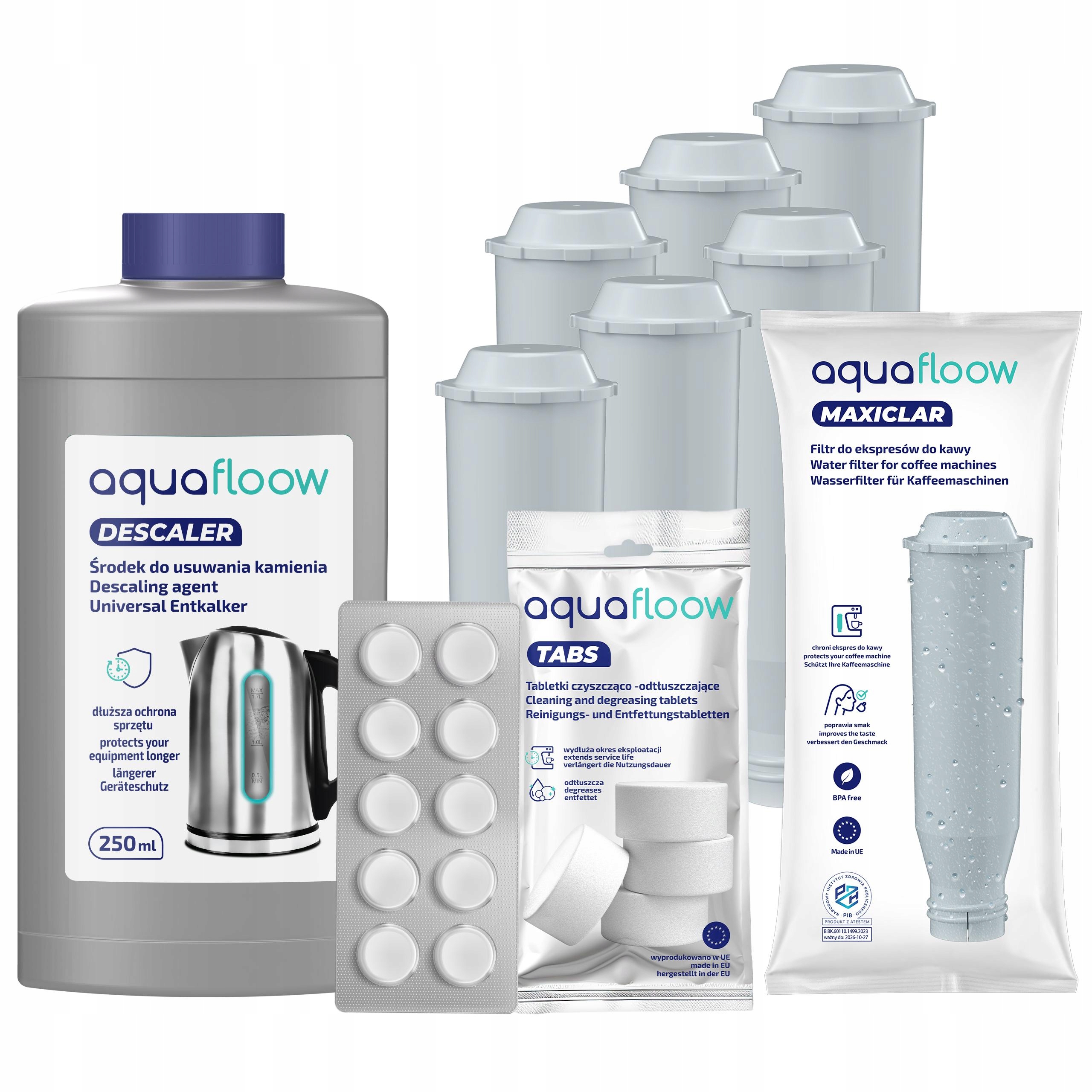 AquaFloow pro kávovar Krups: 6 x vodní filtr, odvápňovač, tablety 10 ks