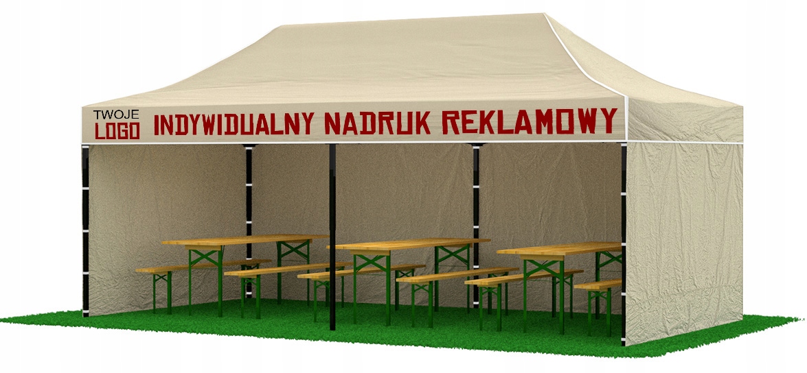 Namiot z Logo Ekspresowy Ogrodowy 3x4.5 Pawilon z Nadrukiem Napis