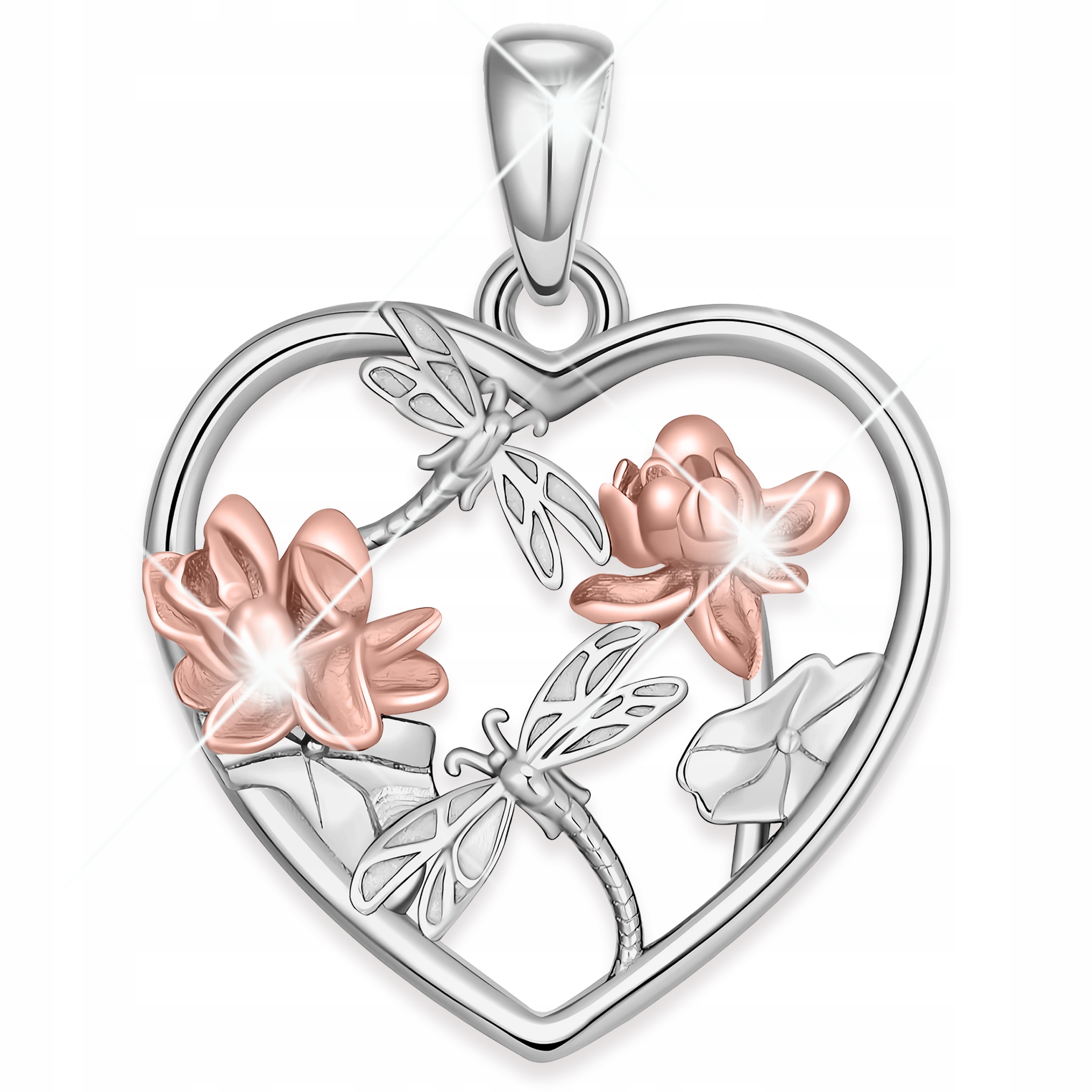 Stříbrný přívěsek na řetízek Srdce Vážky Pozlacené Květiny Louka Stříbro 925