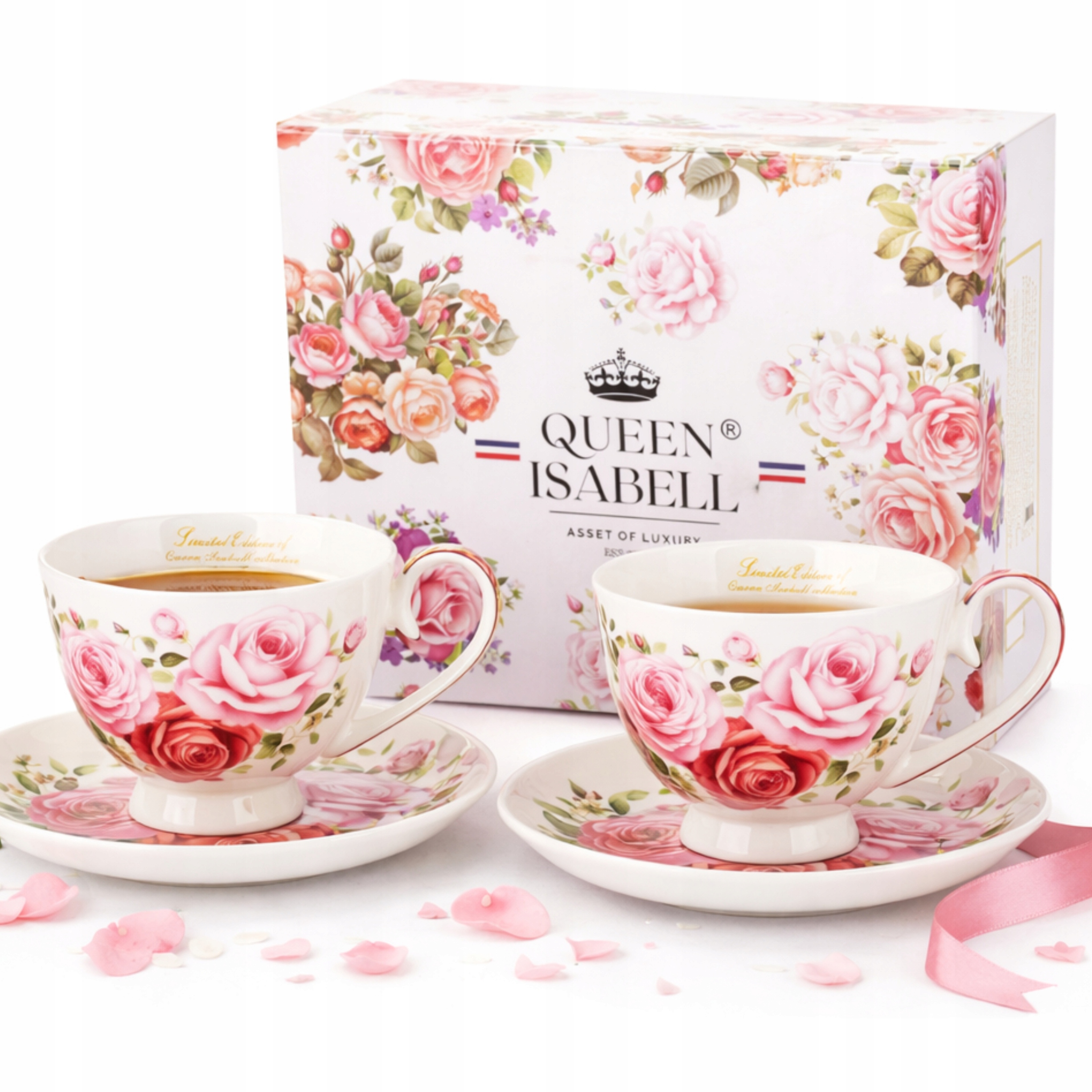 komplet filiżanek w róże porcelana zestaw 2 szt 250ml