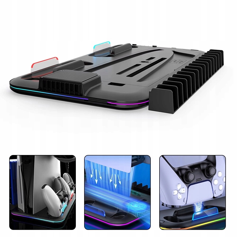 Stacja Dokująca Do PS5 Ładowarka Led Rgb Wentylator Chłodzący