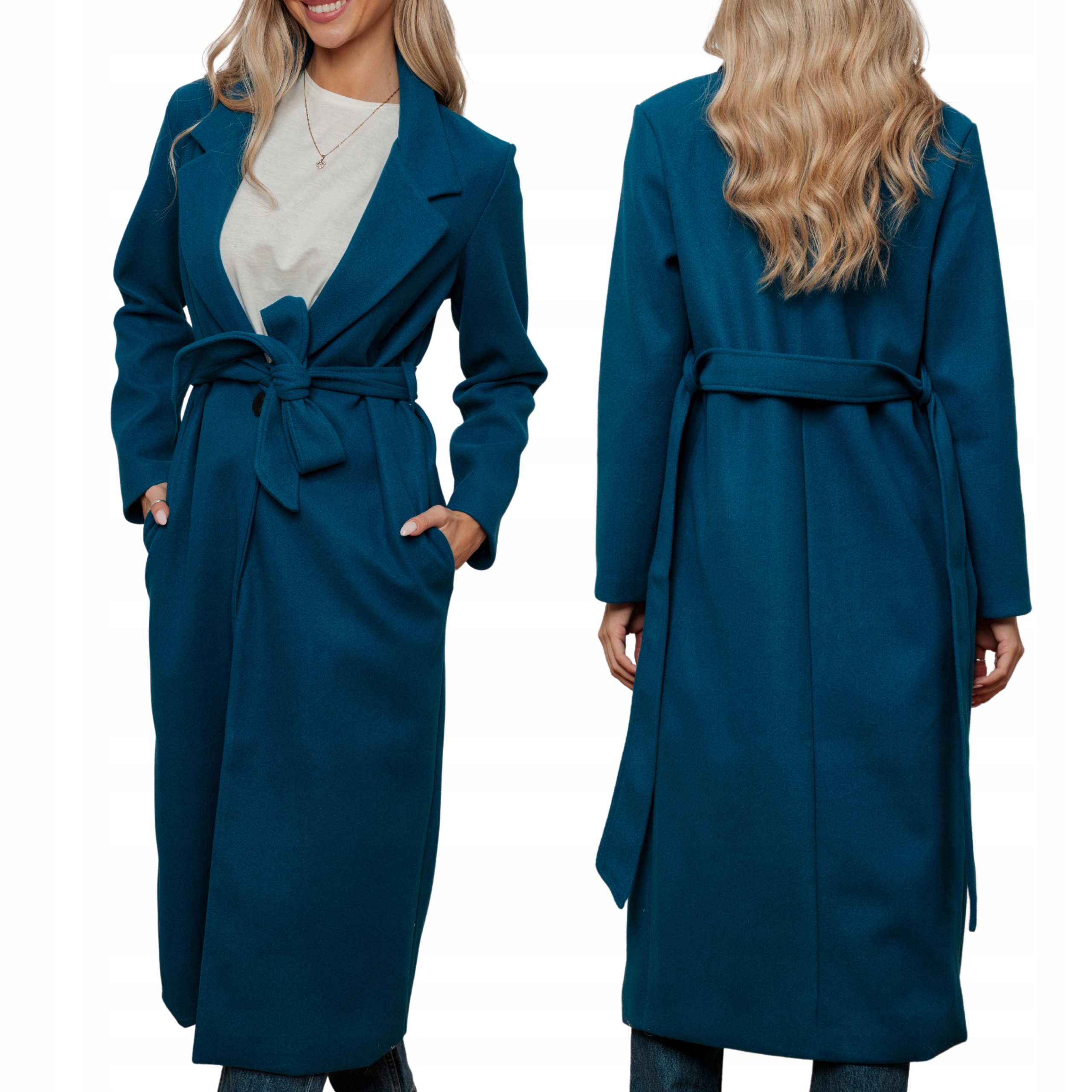 Dámský dlouhý elegantní flaušový kabát s klasickým mořským zavazováním, velikost S