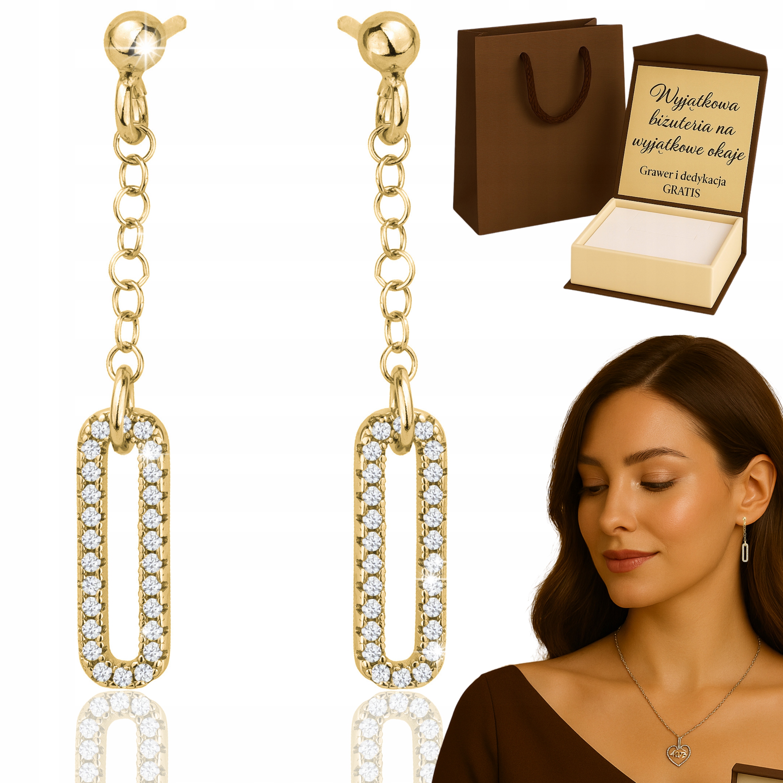 Zlaté Náušnice Dámské Závěsné Články Osázené Zirkony PR.925/ 585