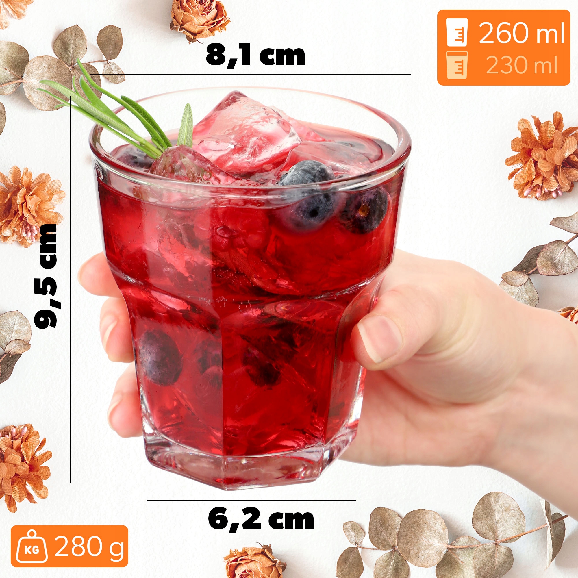 6x SZKLANKI 230ml DO NAPOJÓW DRINKÓW SOKU ZESTAW SZKLANEK GRUBE SZKŁO Kod producenta K6596