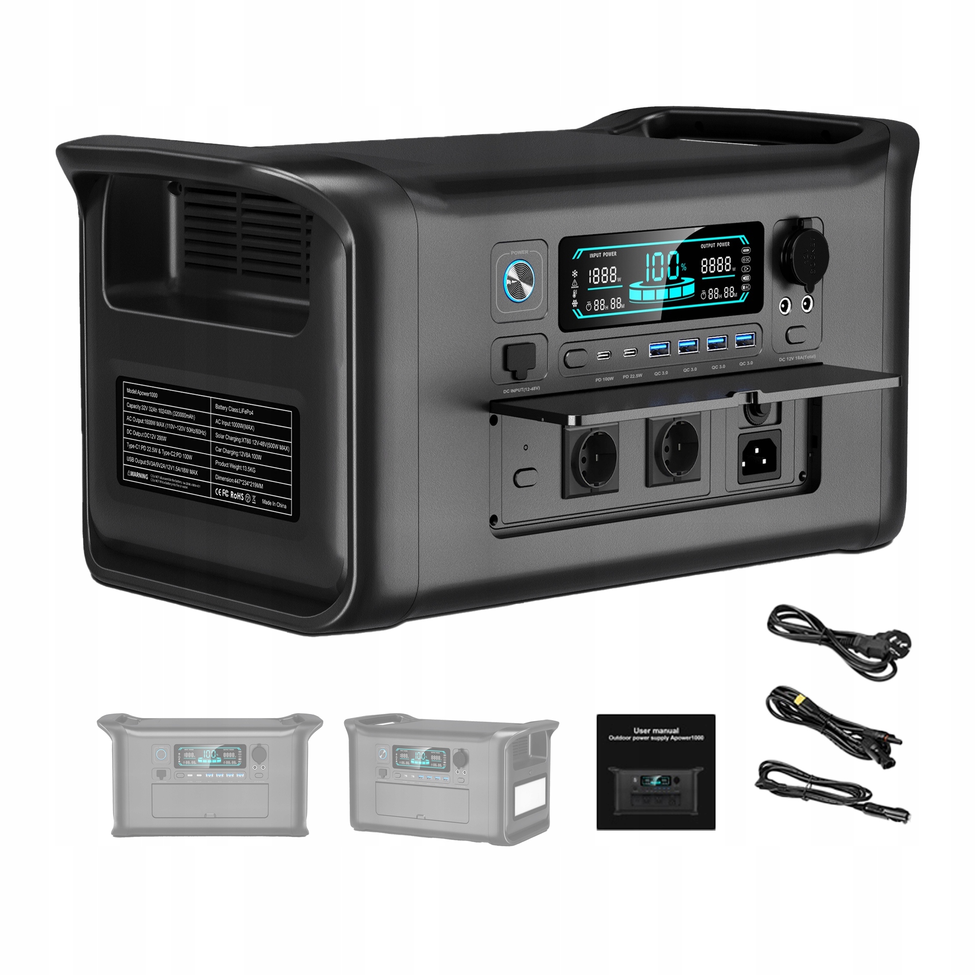 Přenosná napájecí stanice Ctolity AP1000 1024 Wh 1800 W 1024 Wh 1800 W +app