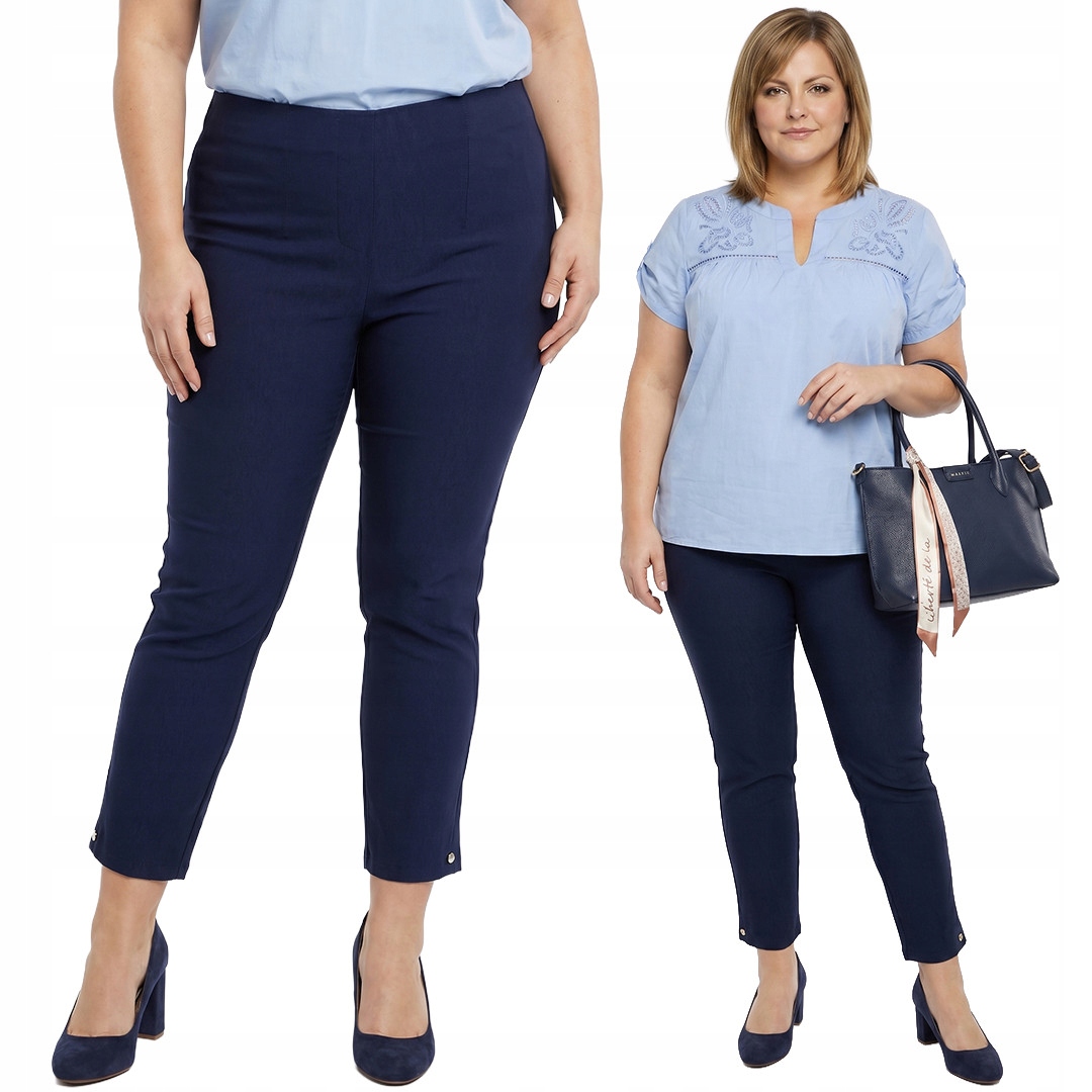 Tmavě modré kalhoty s vysokým pasem plus size velikost 48