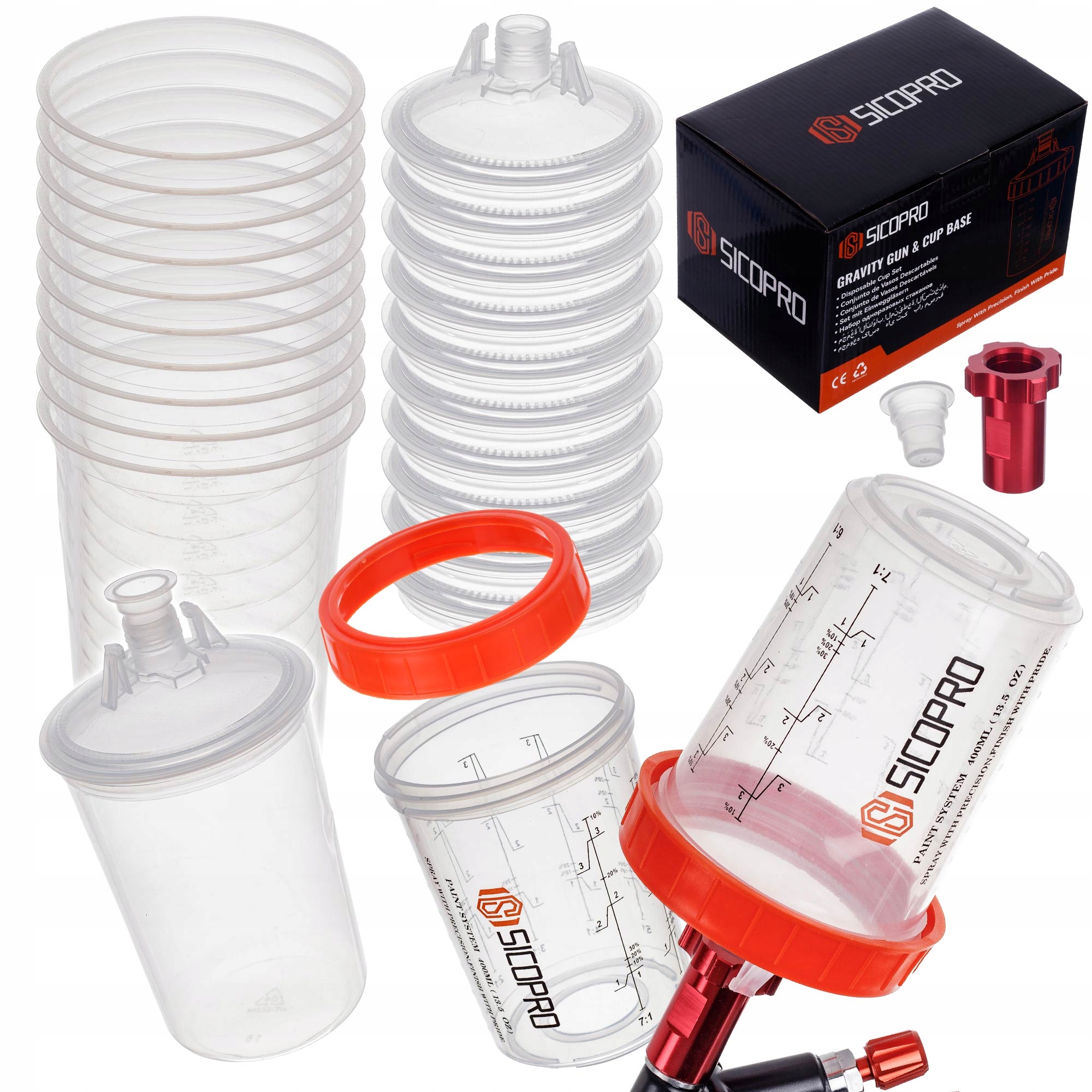 Zestaw kubków Airgreen Sico Pro do mieszania lakieru 400 ml 190µm