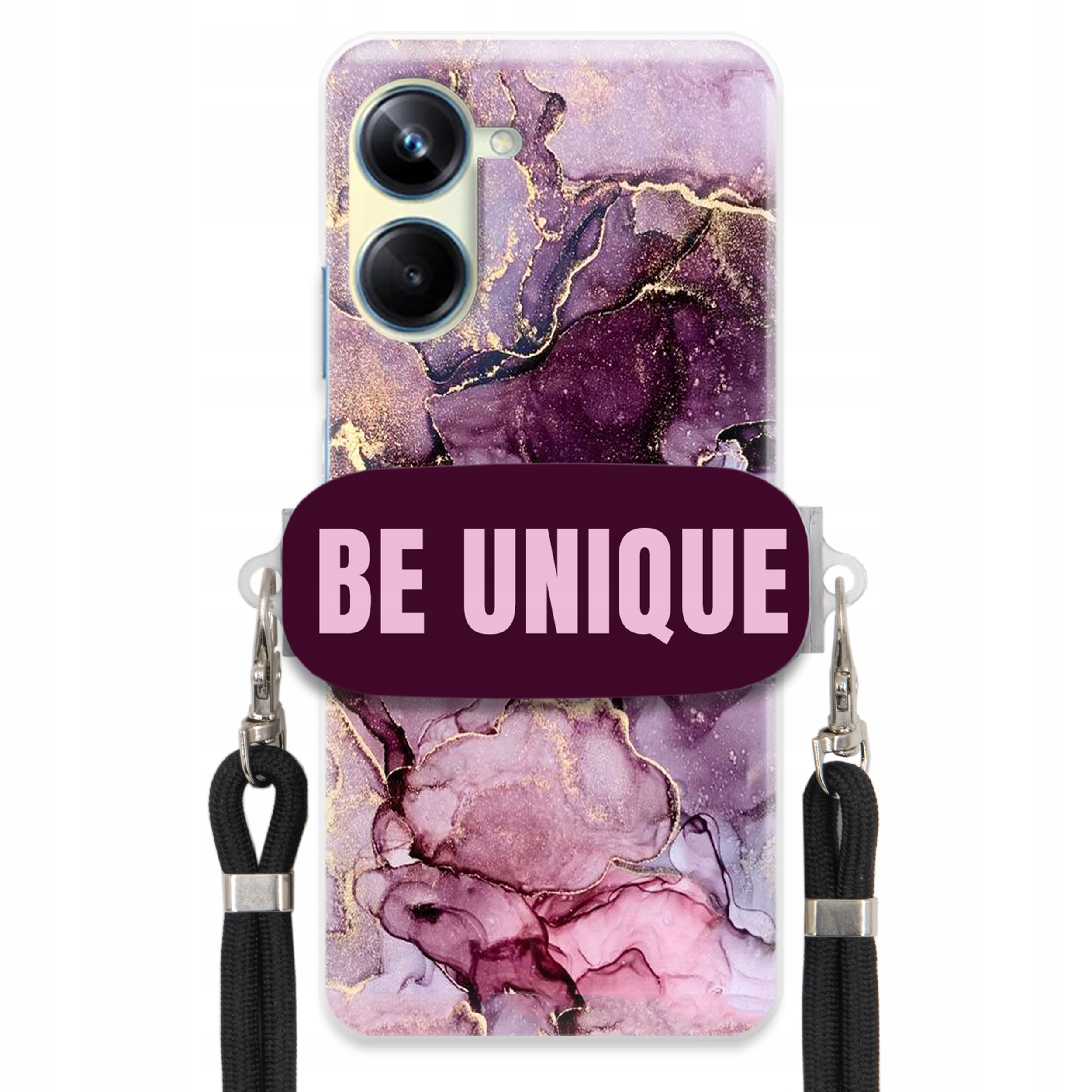 Puzdro pre Realme 10 Pro 5G držiak na šnúrku Čierna Fialová Mramor Be Unique