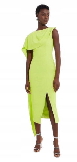 Karen Millen Zelená Šaty MIDI S Asymetrickým Překrytím 36 B1F