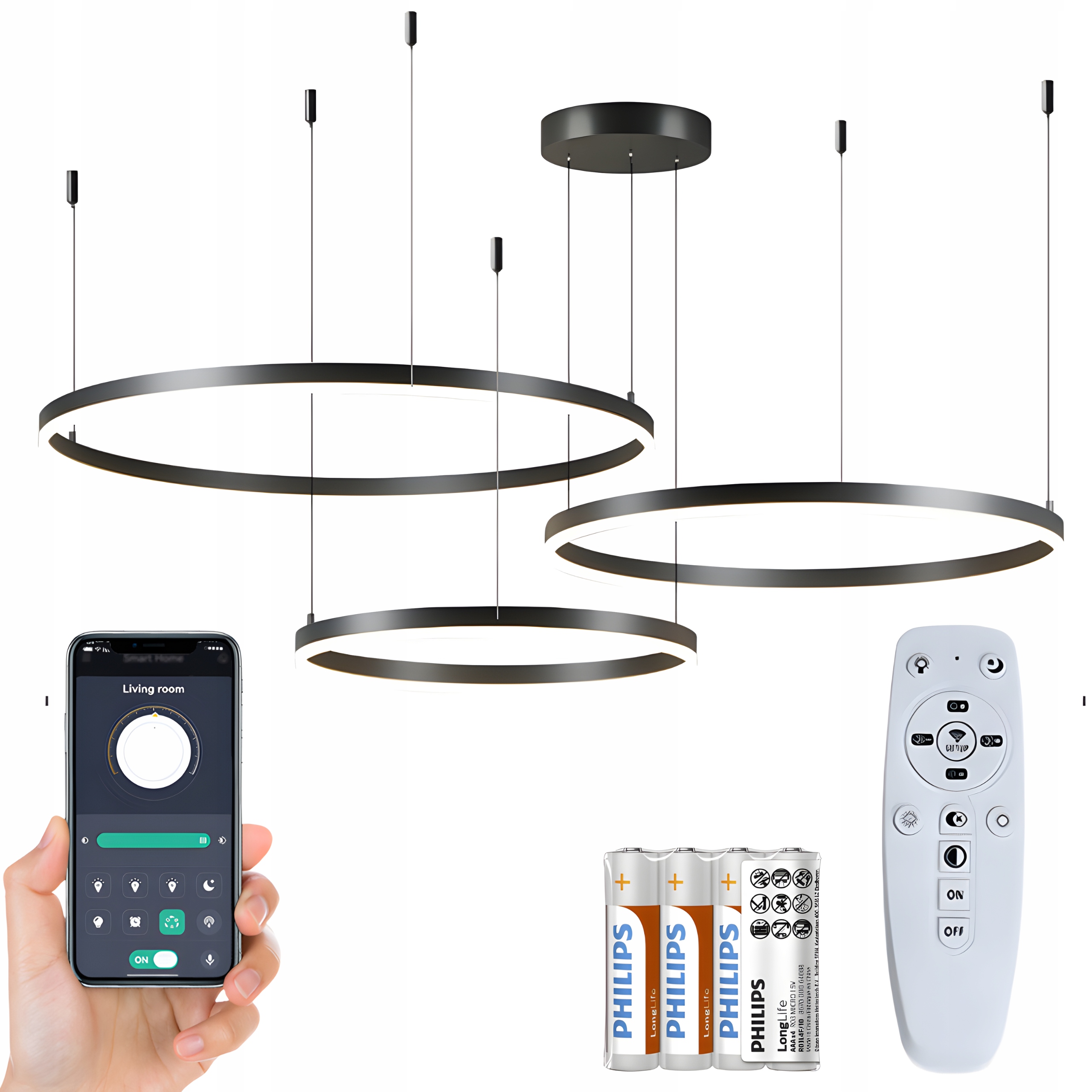 Nowoczesna Lampa Led Wisząca Ring Sufitowa Żyrandol Okrąg Czarna 40 60 80