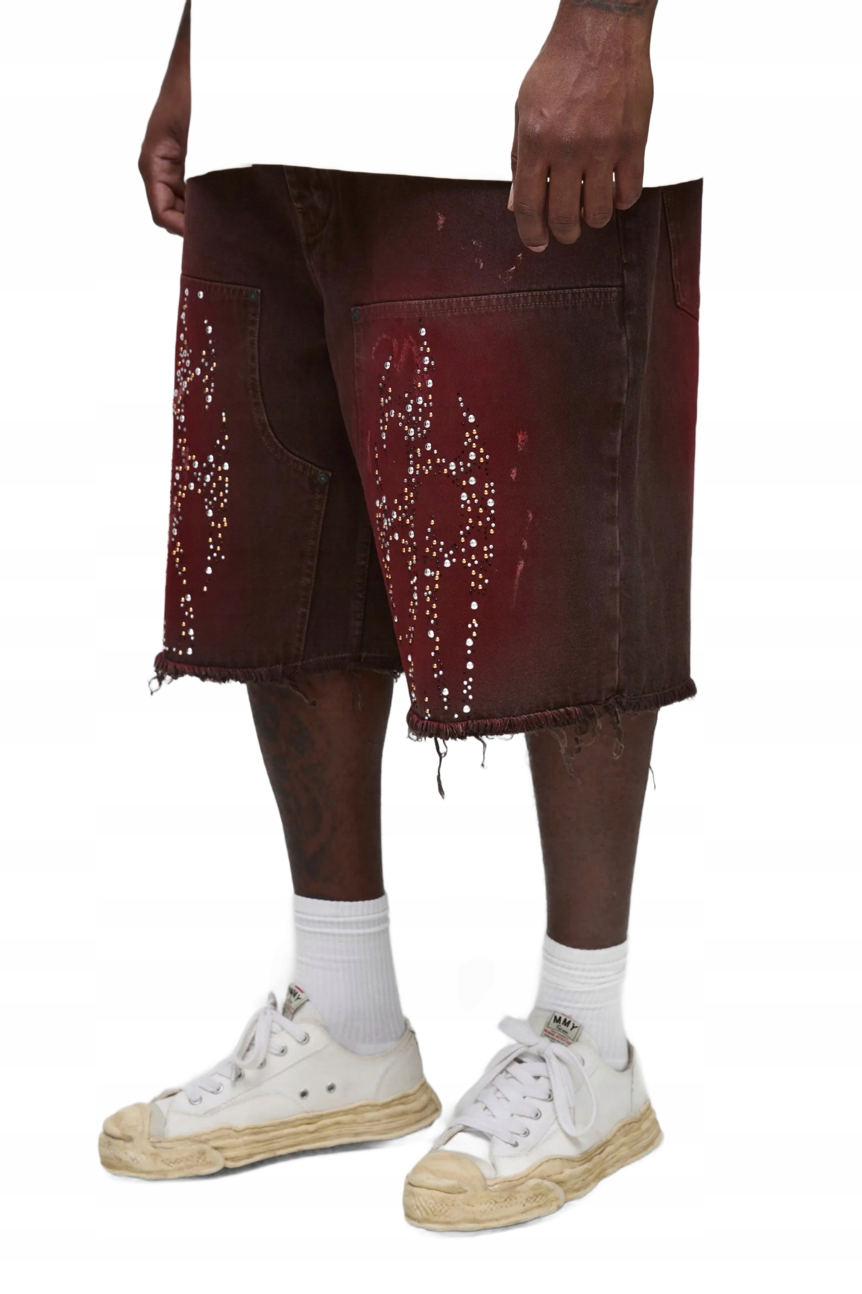 Boohooman Pánské Kraťasy Kapsáče S Cvočky A Oděrkami 3XL 40 Z3A