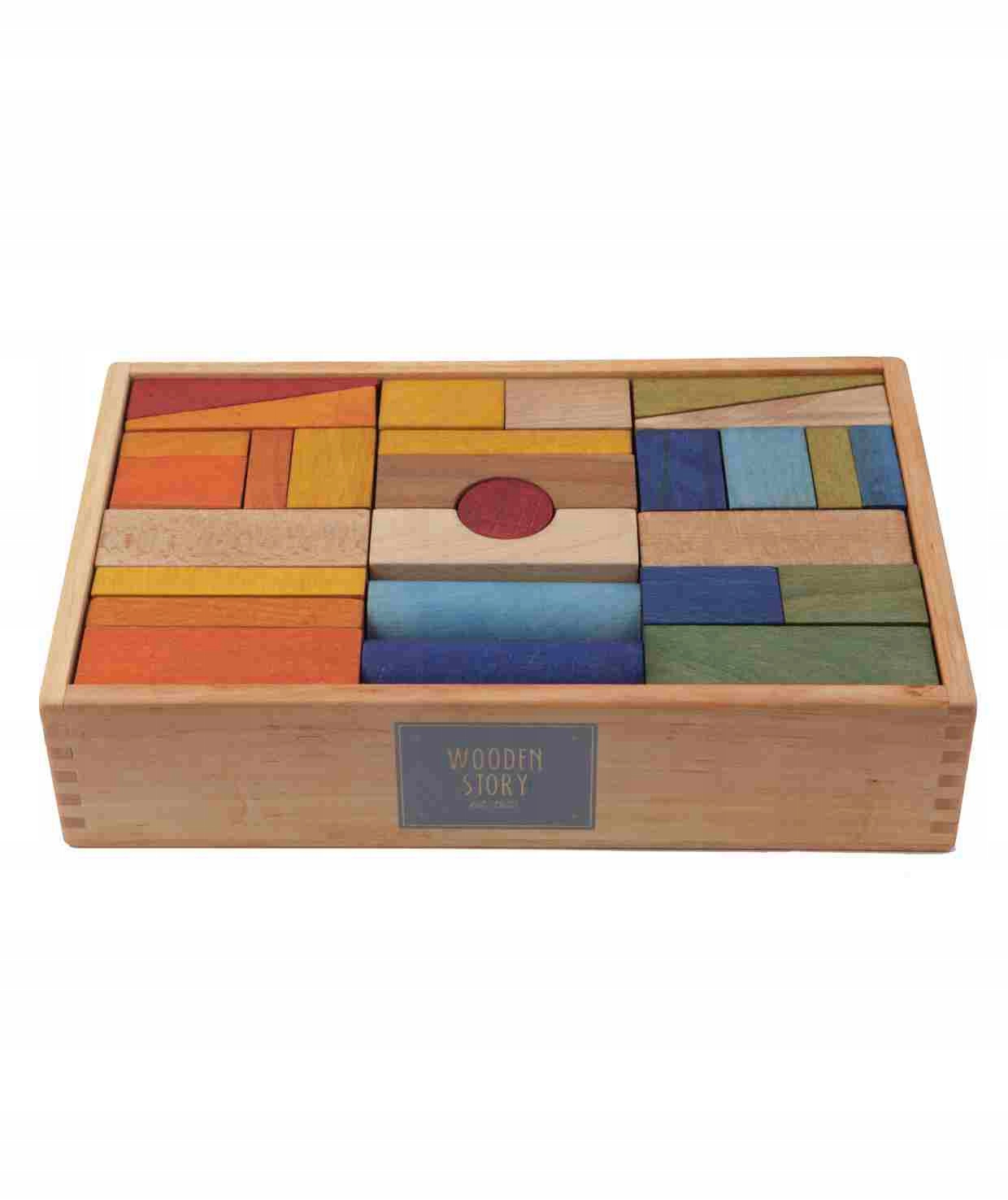 Wooden Story Drewniane Klocki w Skrzynce Kolorowe, XL 63 elementy