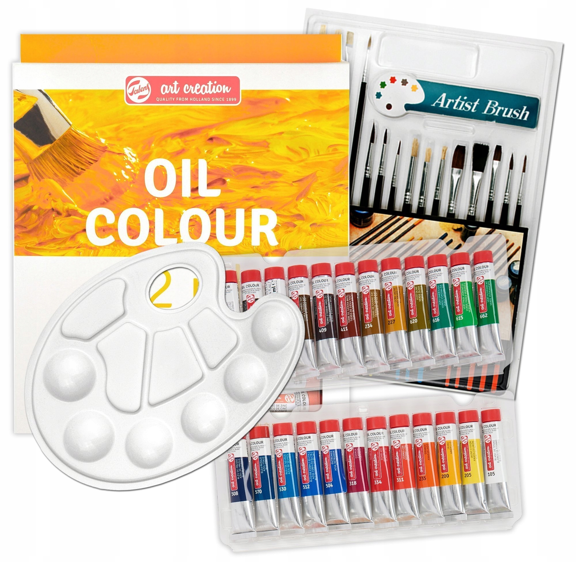 Malířská sada umělecké olejové barvy ArtCreation 24x12ml paletka štětce