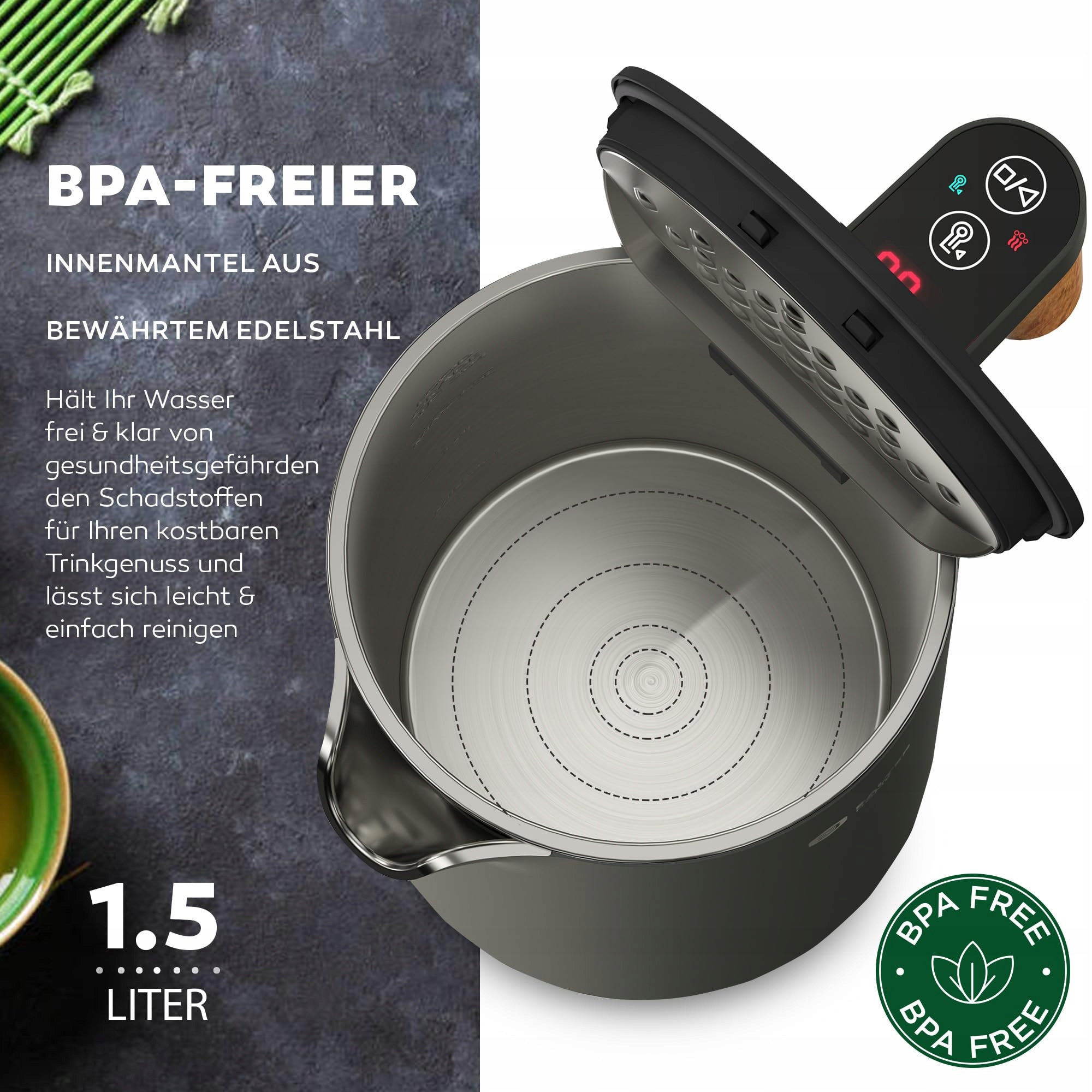 BALTER Czajnik Elektryczny Stalowy 1.5L 2200W Temperatury Bezprzewodowy — miniatura 4