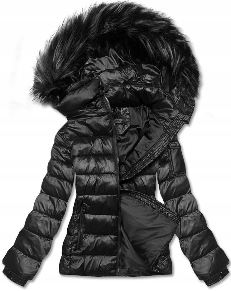 Krátká Bunda Kapuce 20129 Černá M (38)