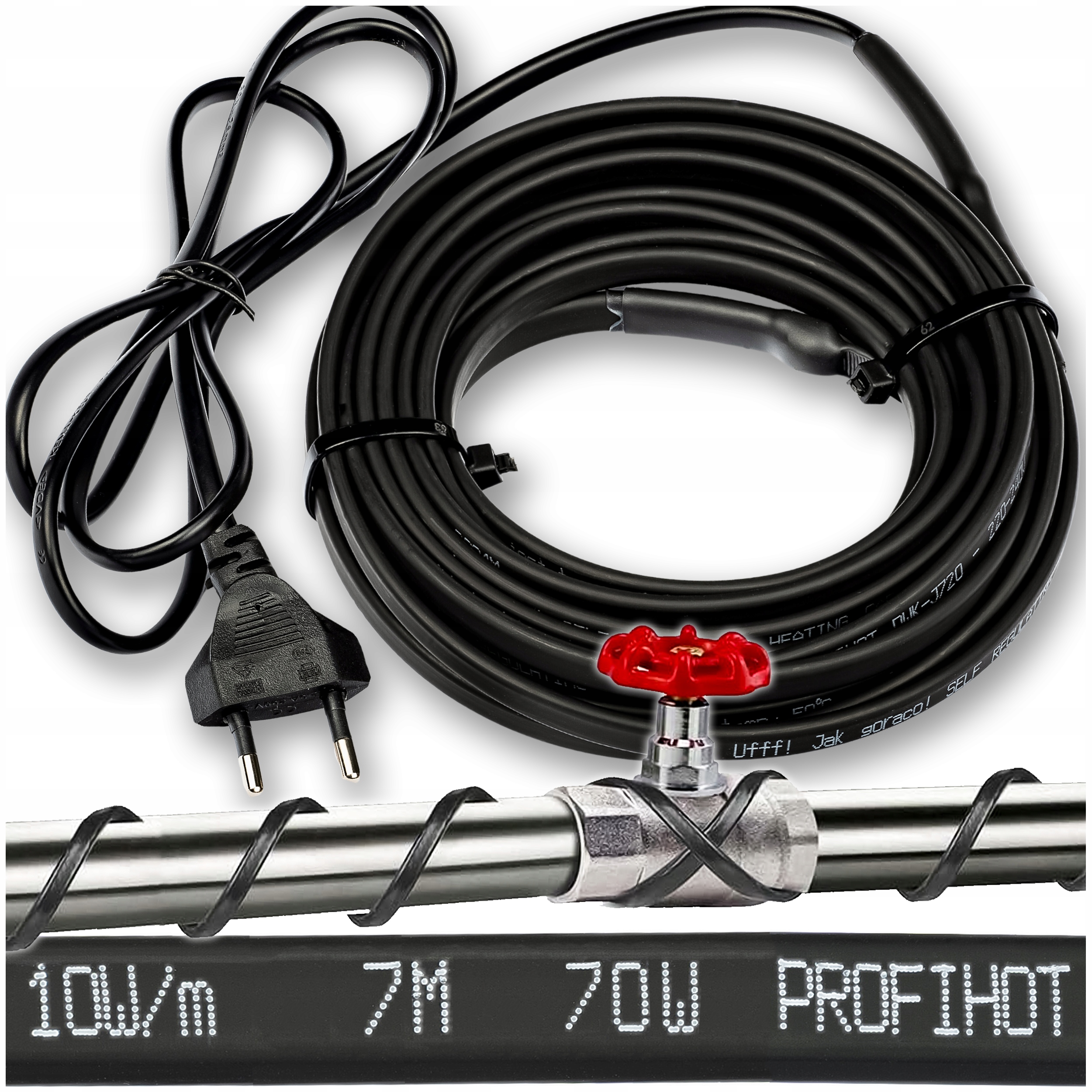 Przewód Grzejny kabel grzewczy samoregulujący z Wtyczką 230V 70W 7M