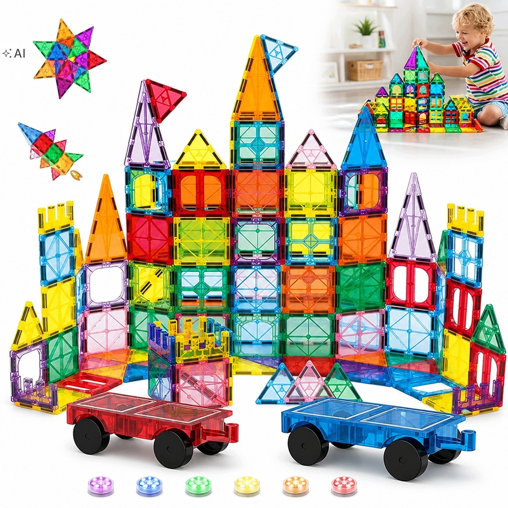 Duże Klocki Magnetyczne Konstrukcyjne Zestaw 100EL Panele Magnetic Tiles 3D