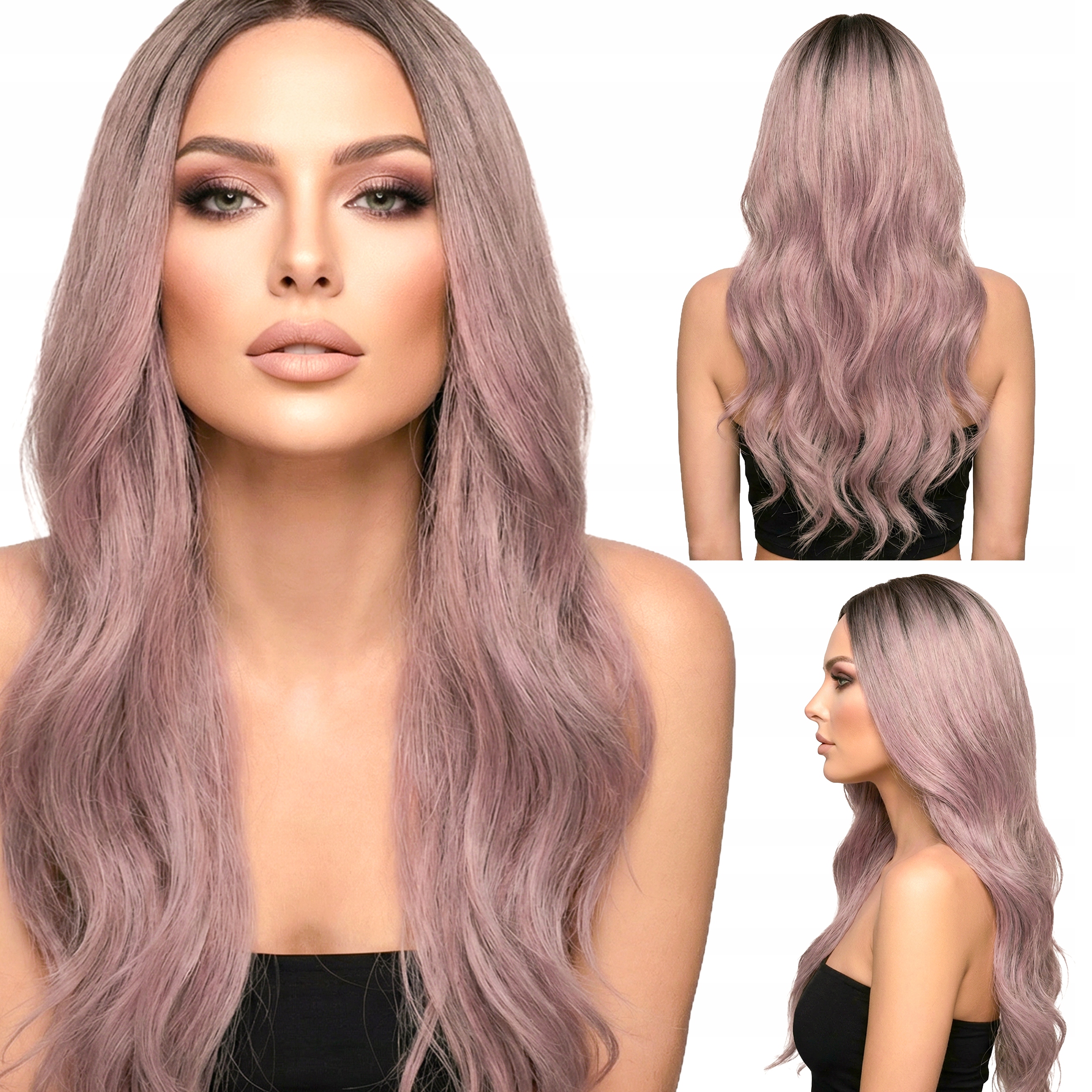 Syntetická paruka na umělé vlasy s dlouhými stínovanými vlnami Mauve 70 cm