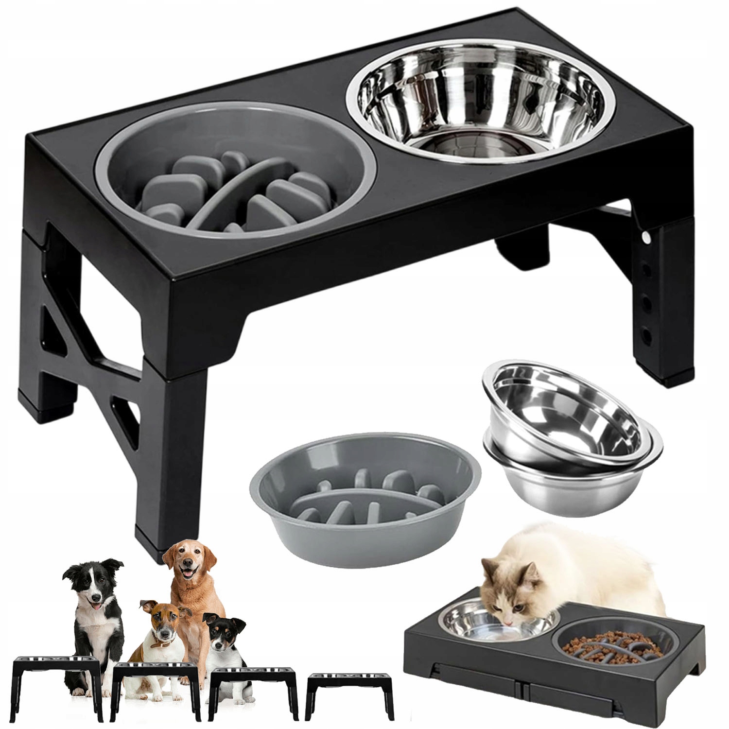 Dvojitá Miska Na Stojanu Pro Psy A Kočky S Miskou Zpomalující Jídlo