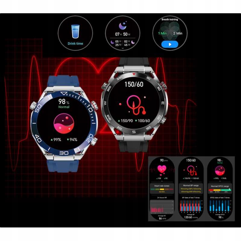 Zegarek Smartwatch męski Kompas Rozmowy Puls Tętno 400mAh ! 360*360 Materiał koperty stal