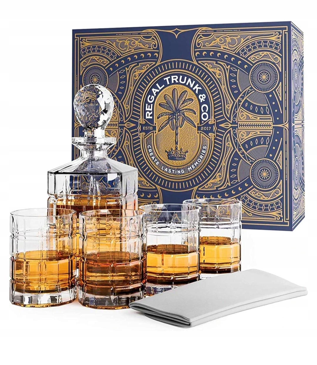 Kompletní sada na whisky karavan a 4 sklenice plus hadřík