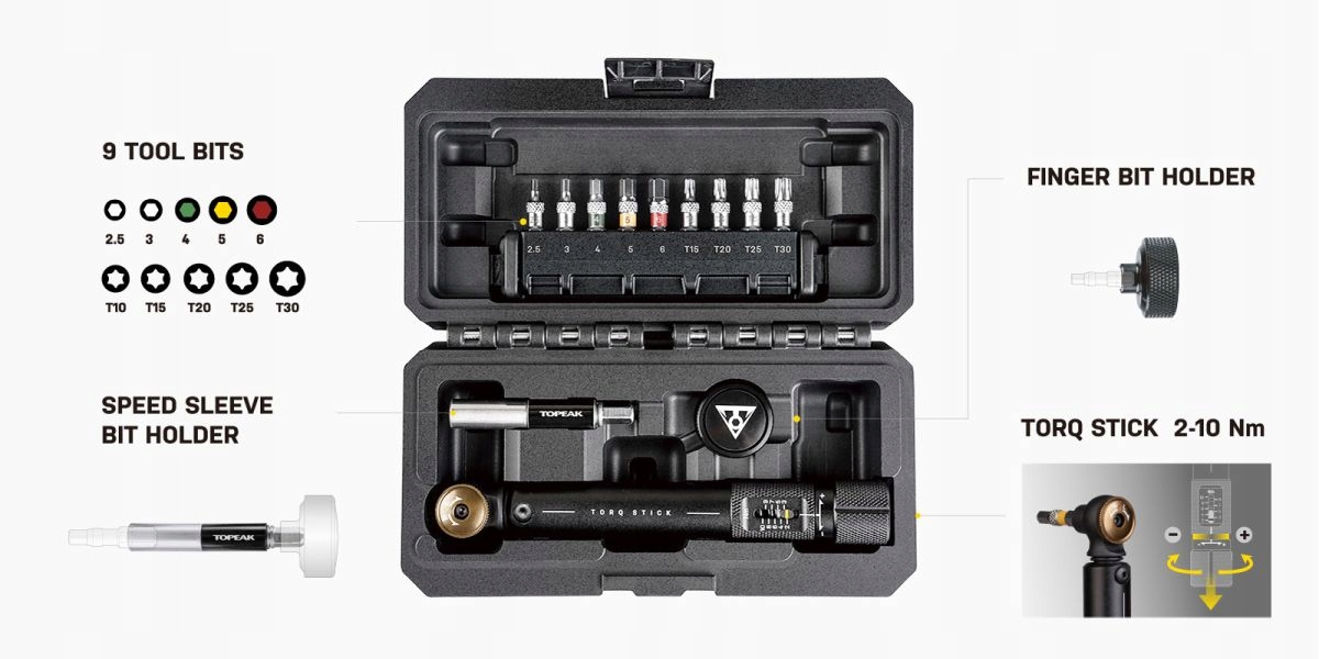 Klucz Topeak Torq Stick Pro 2-10Nm, W/9 Tool Bits Model TORQ STICK PRO