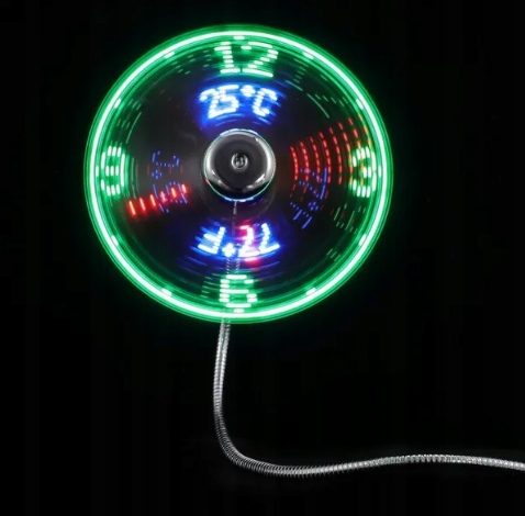 BAJERANCKI WIATRACZEK USB Z ZEGAREM LED WENTYLATOR DEKORACJA GADŻET WIATRAK Zasilanie USB
