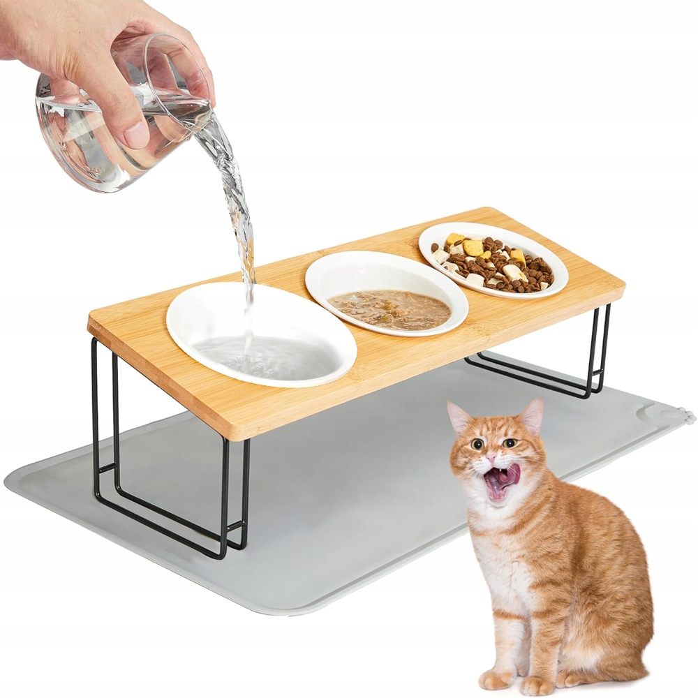 Levně Keramická Krmící Stanice 3 Misky Ergonomická Pro Kočky