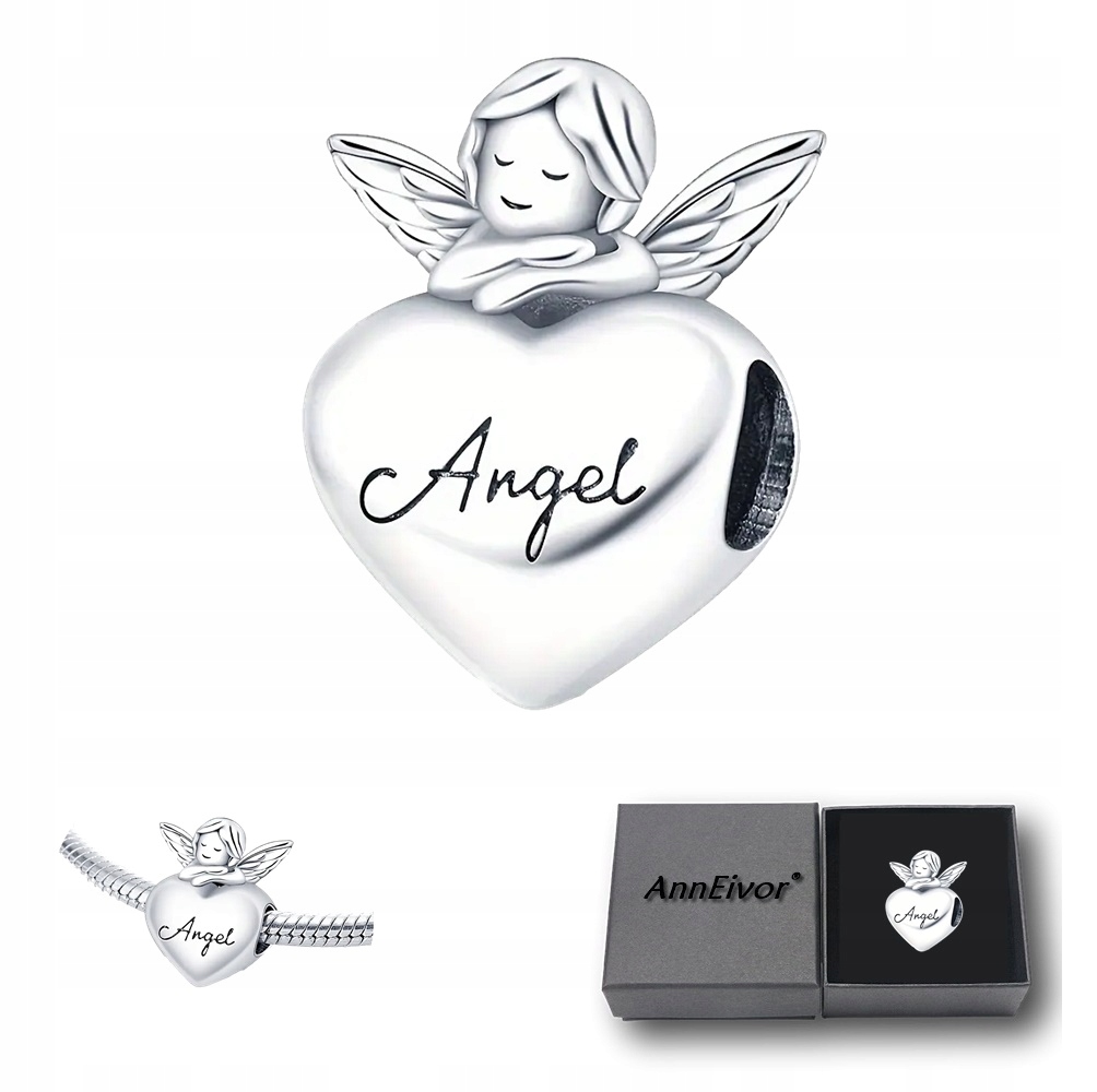 Modulární korálek Stříbrný přívěsek S925 Srdce Anděl Cherubín Strážce