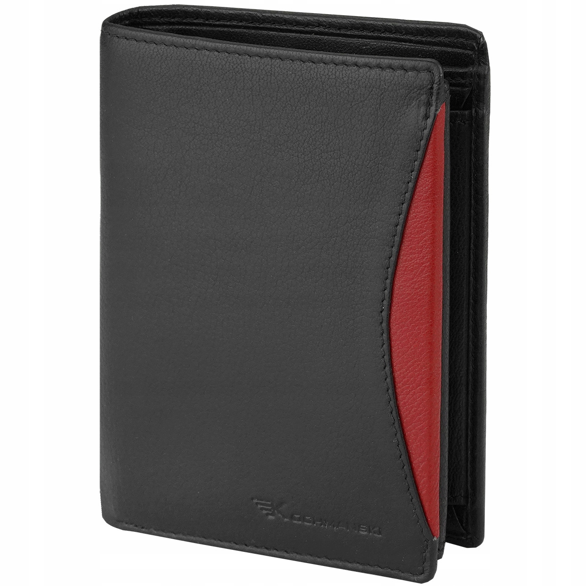Kochmanski portfel męski skórzany czarny z czerwonym Rfid rozbudowany skóra