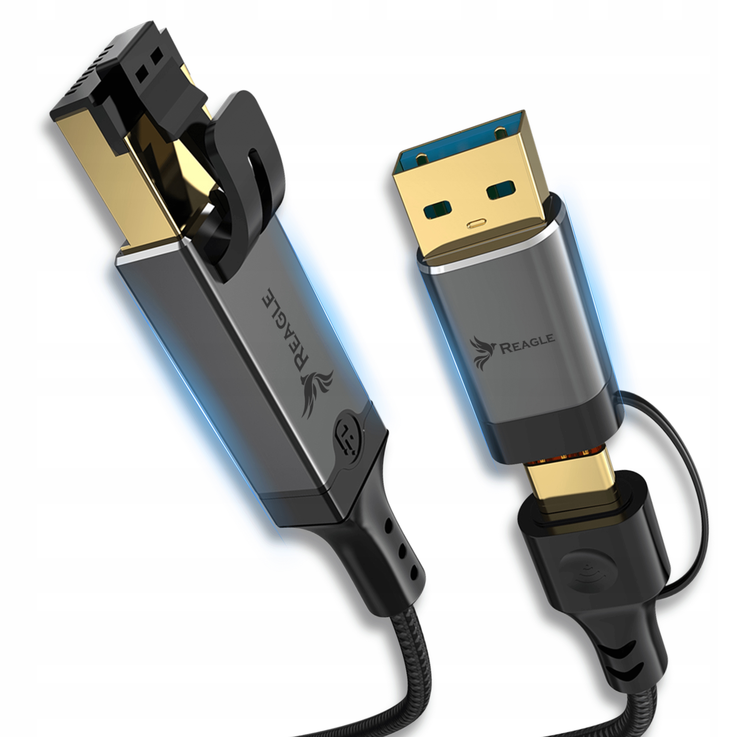 KABEL SIECIOWY ETHERNET 2W1 USB-C USB-A DO PRZEWÓD LAN RJ45 1Gb/s 1M