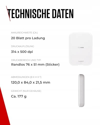 CANON Zoemini 2 Mobilny Drukarka Zdjęć Zestaw ZINK 20 Papierów 10 Naklejek — miniatura 6