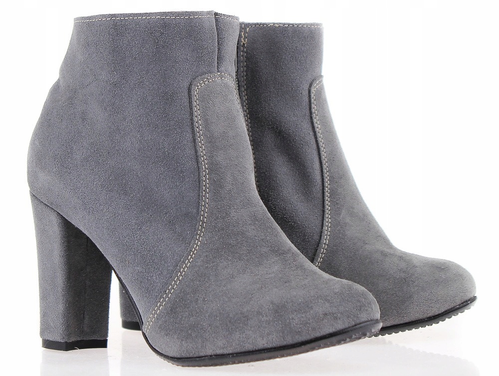 Popelavé Kožené Semišové Kotníkové Boty Na Podpatku Se Zipem Vigobut 39