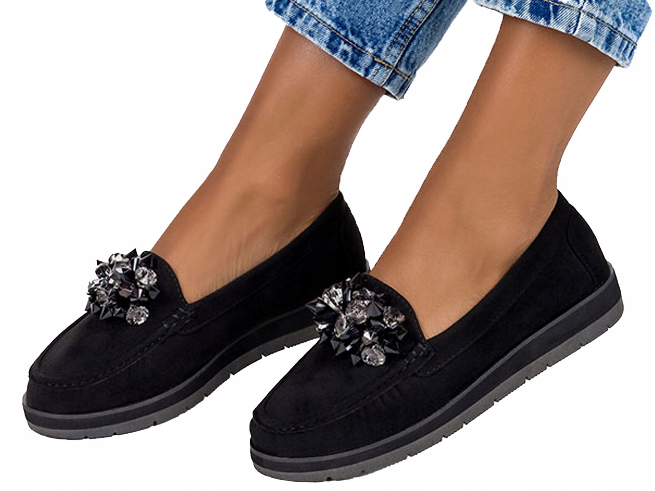 MOKASYNY DAMSKIE PÓŁBUTY Z OZDOBĄ WKŁADKA SKÓRA 39