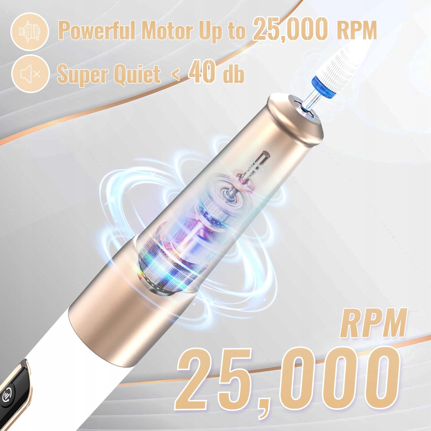 DENABUTY Elektryczna Frezarka Do Paznokci Bezprzewodowa 12w1 25000 RPM USB — miniatura 3