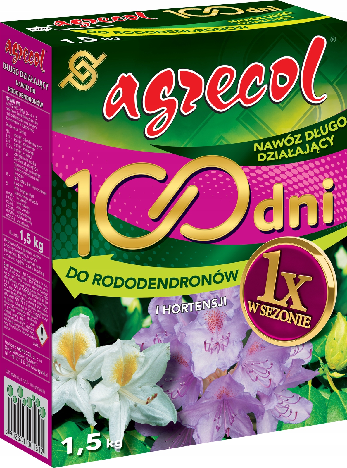 

Nawóz Do Rododendronów I Hortensji 1,5kg 100 Dni