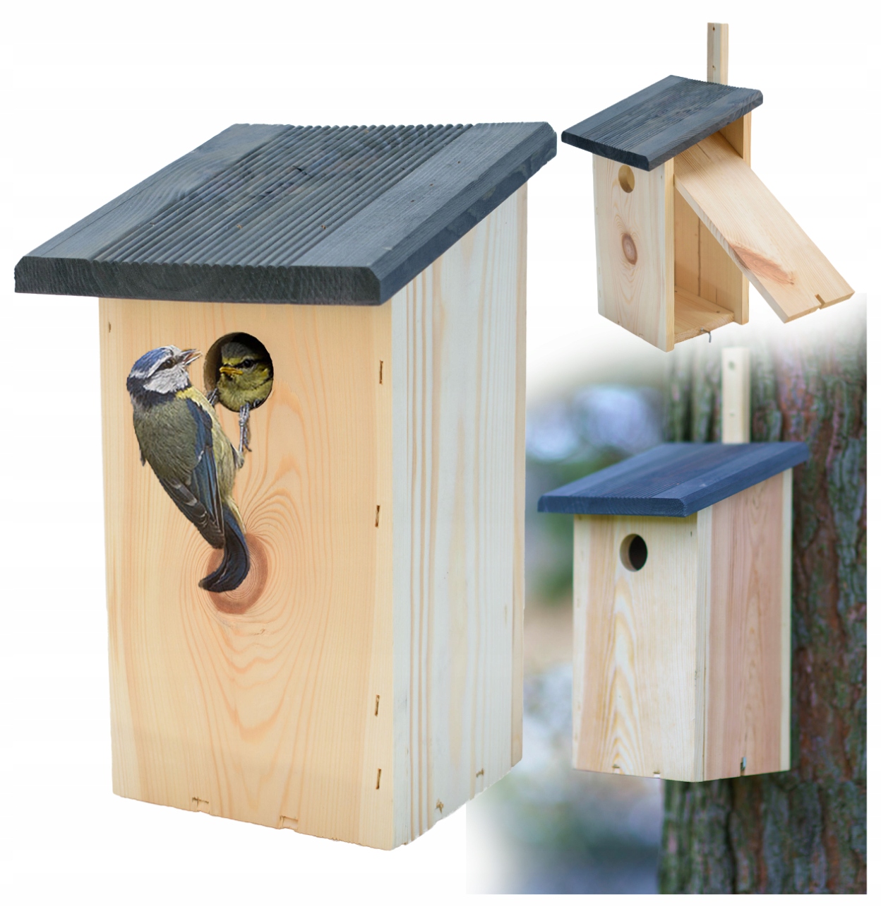 BUDKA LĘGOWA TYPU A DLA SIKOREK Z OTWIERANYM WEJŚCIEM LĘGÓWKA DREWNIANA