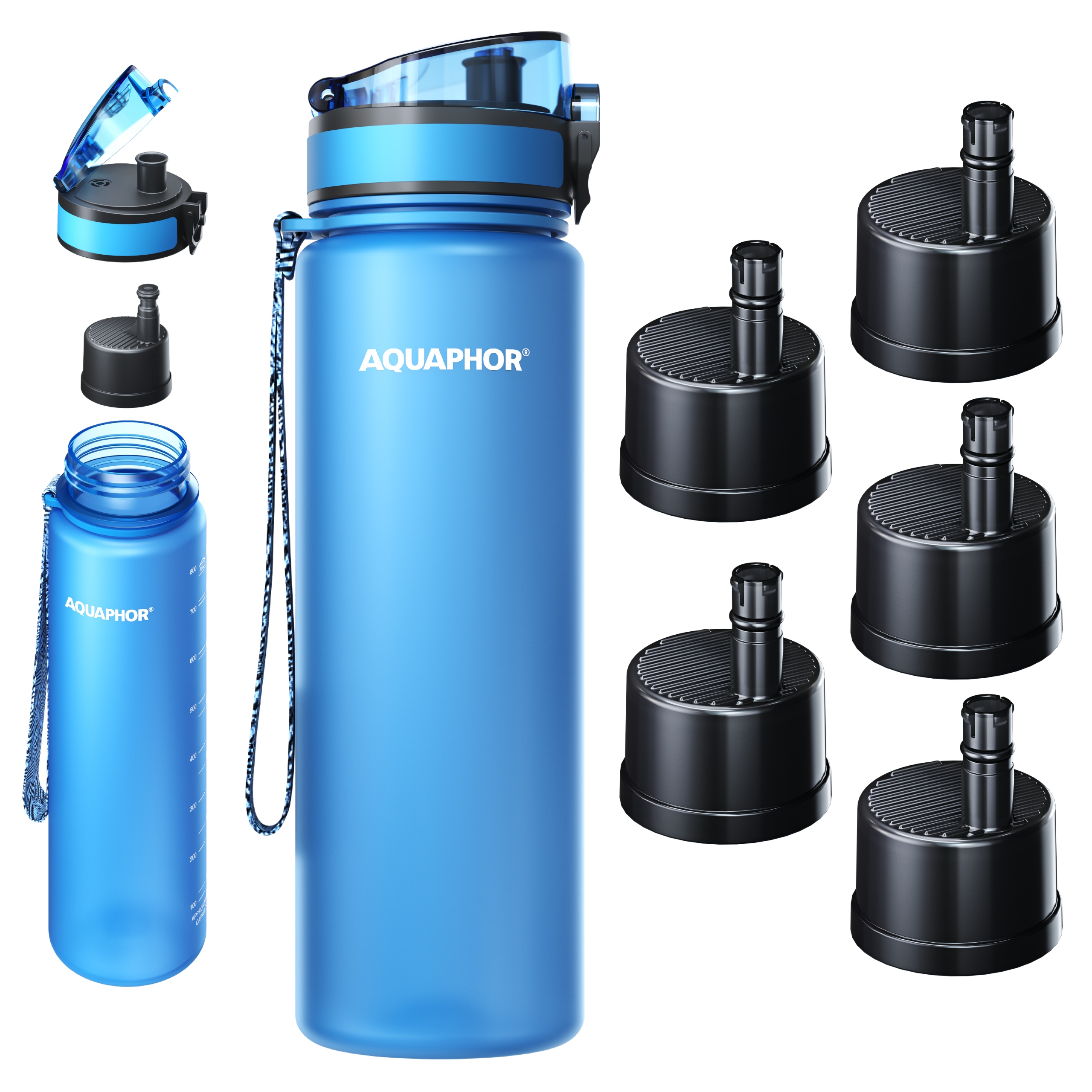 Láhev s uhlíkovým filtrem na vodu Aquaphor City 800 ml Modrá 5 náplní