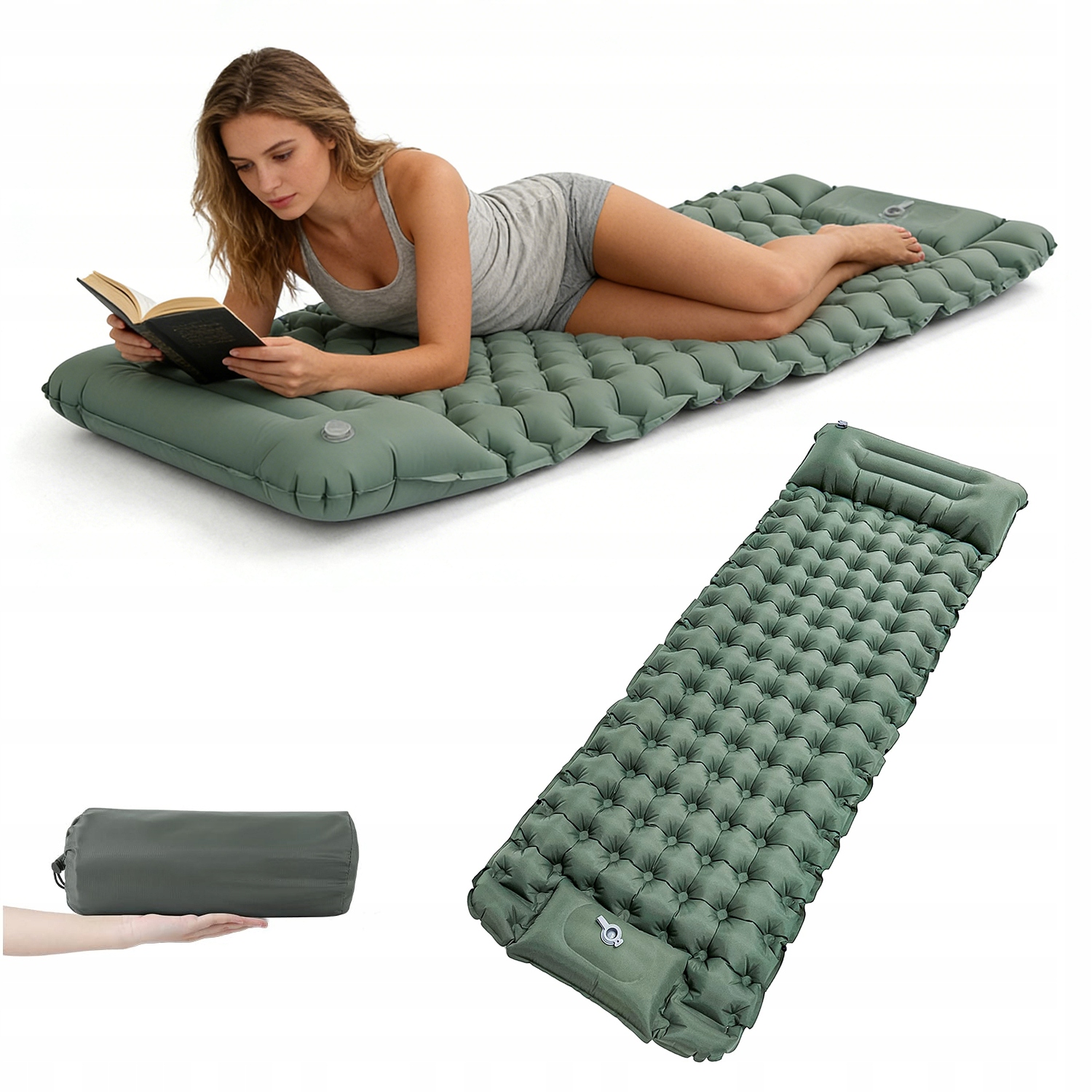 Mata Kempingowa Samopompująca Materac Turystyczny Zielony Wojskowy