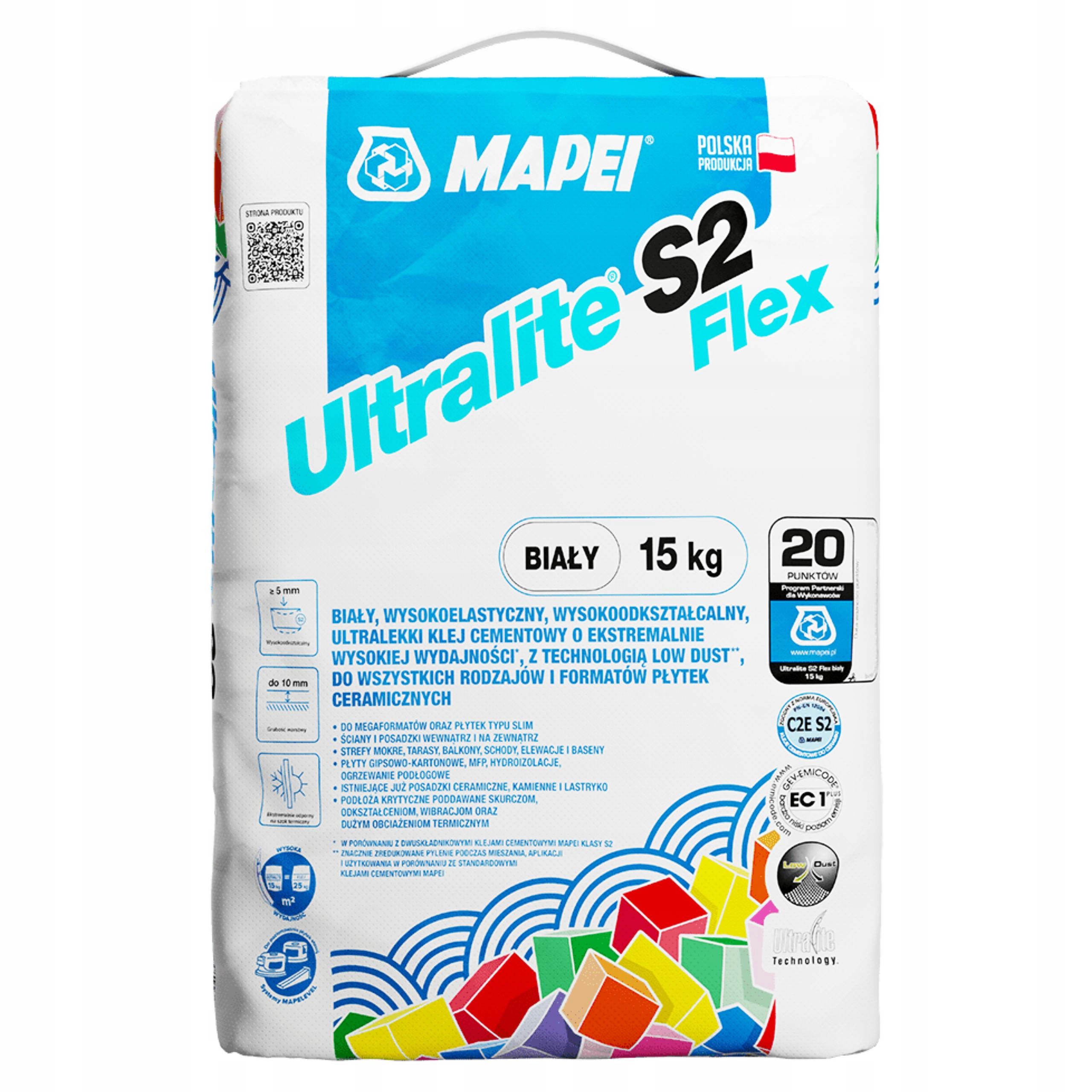 Elastické lepidlo na dlažbu Mapei Ultralite S2 Flex 15 kg, bílé