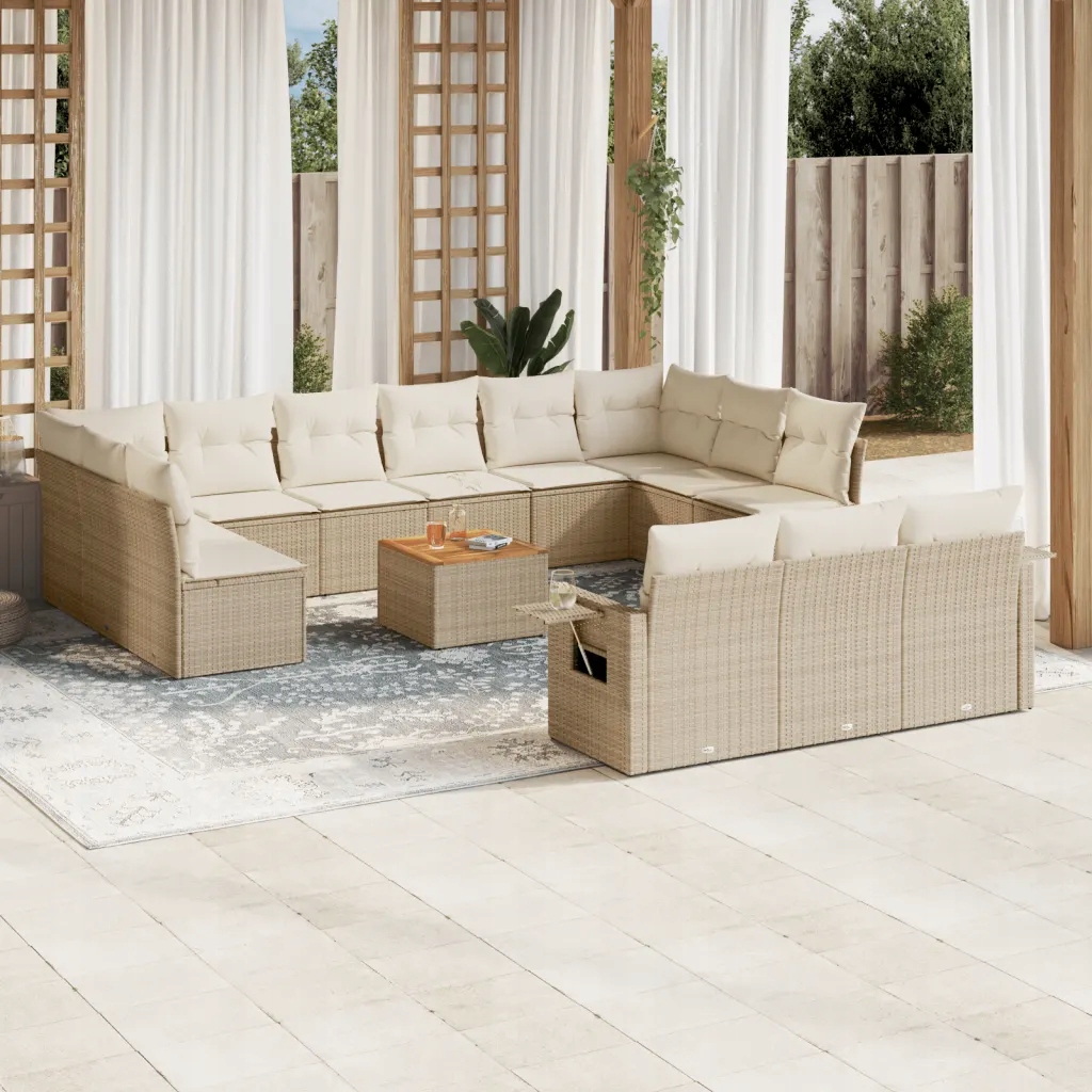 vidaXL 14dílná zahradní sedací souprava s poduškami béžová polyratan