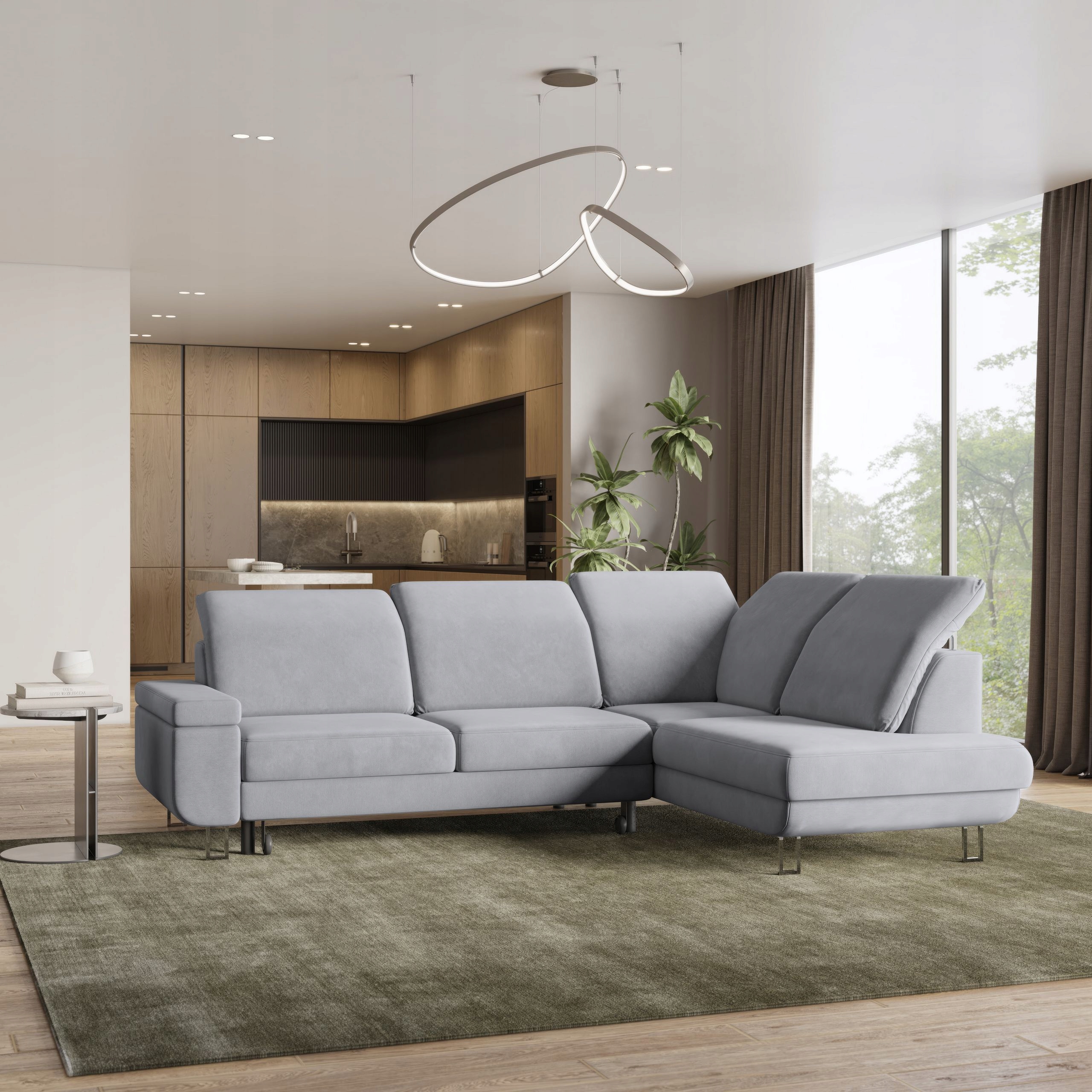 Pohodlný rohová sedací souprava Lerma nadčasový design Rozkládací do obývacího pokoje Welur