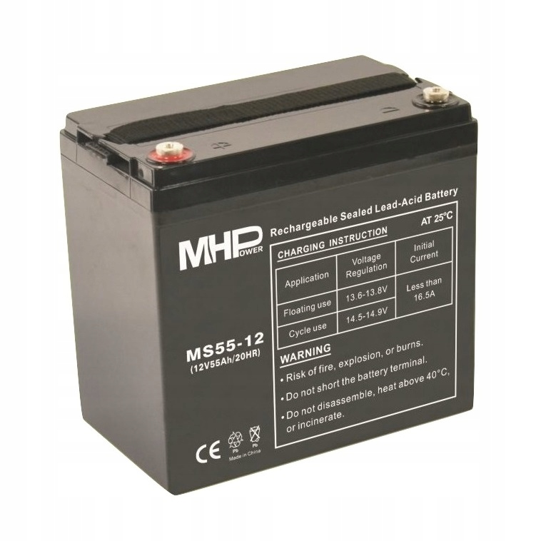 Olověný Akumulátor MHpower MS55-12 Agm 12V 55Ah, svorky T1 M6