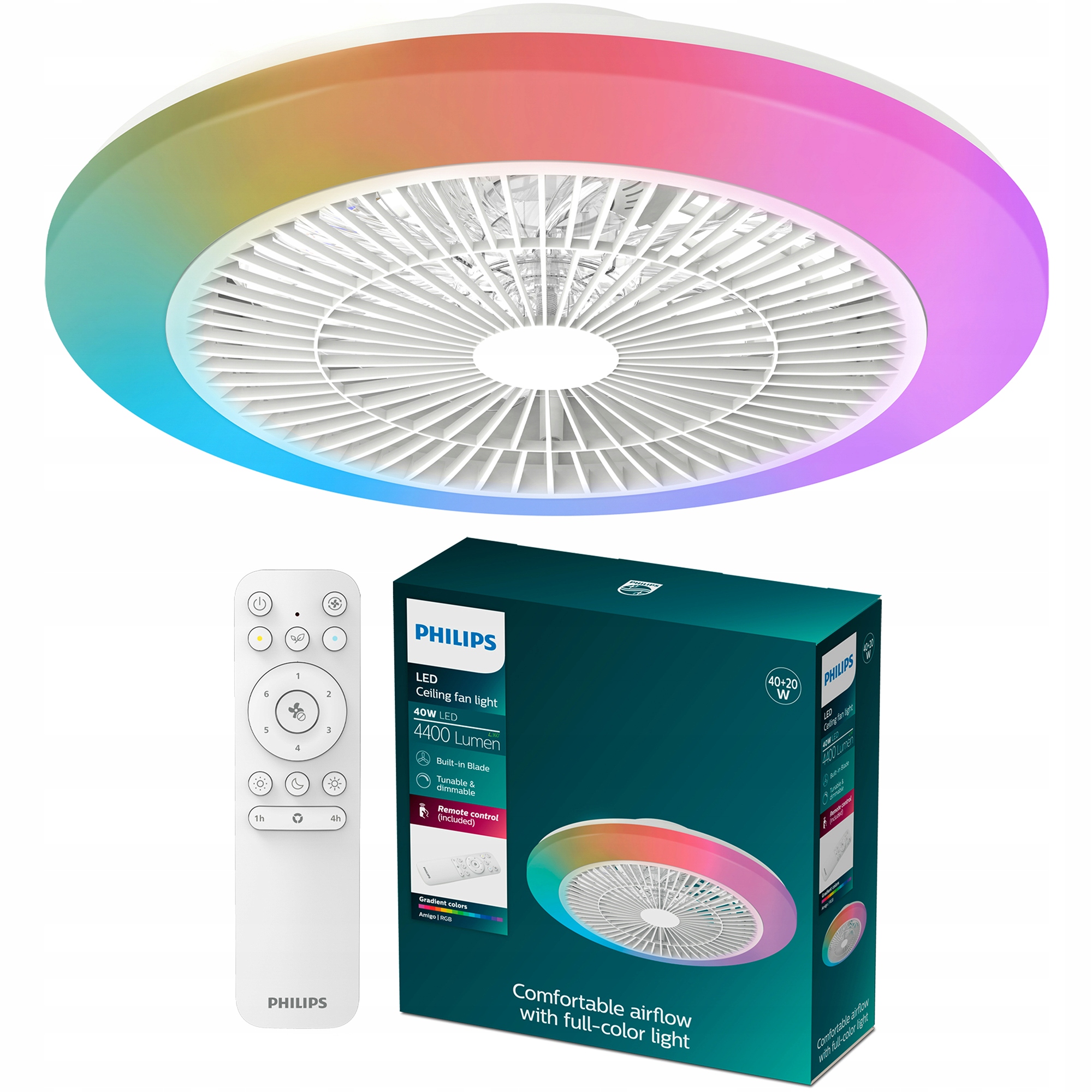 Stropná Lampa Stropné Svietidlo Led S Vetrákom 60W Luster Rgb Diaľkový Ovládač Amigo Philips